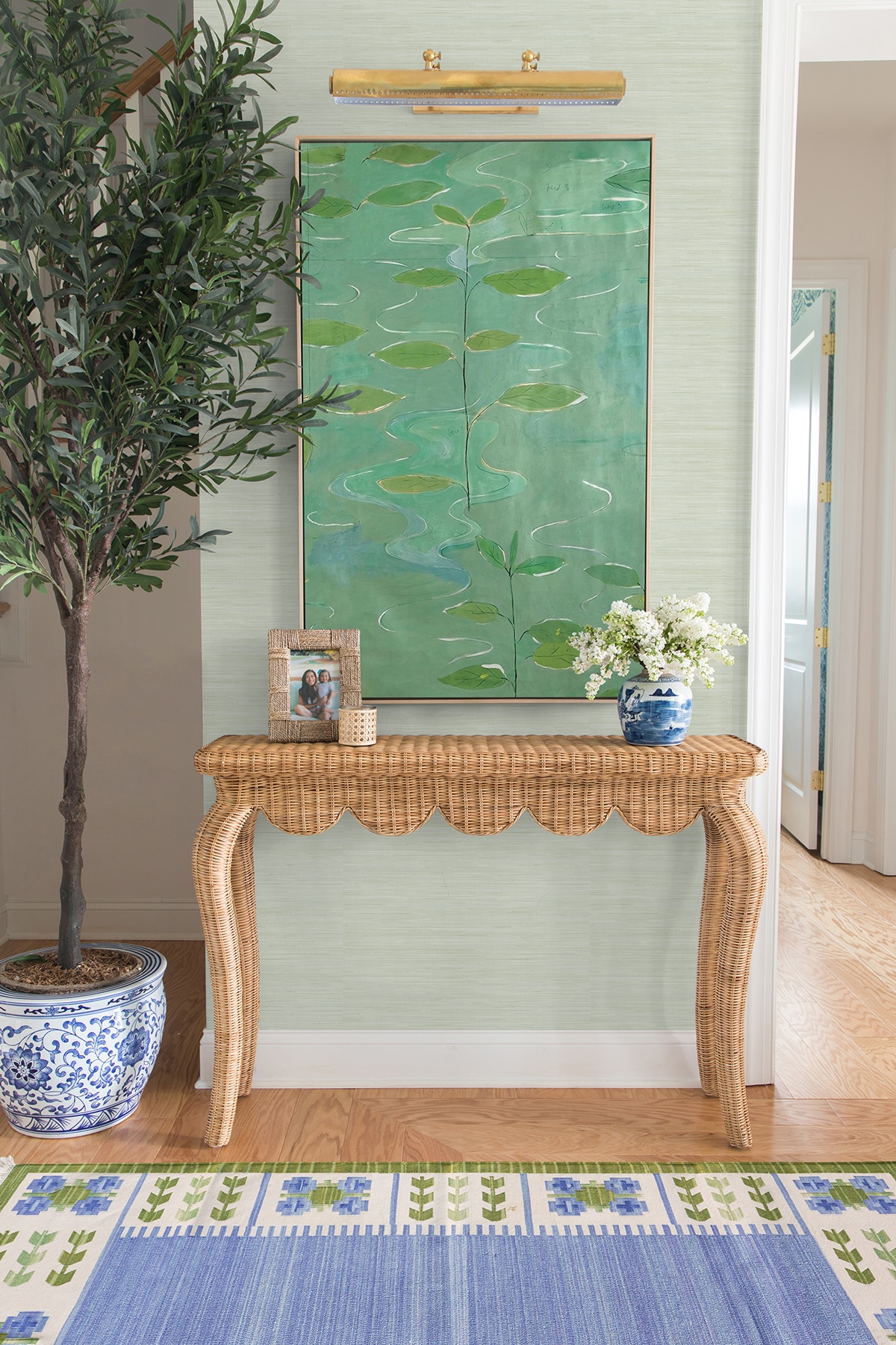 Light Green Faux Grasscloth Peel and Stick Wallpaper Roll
