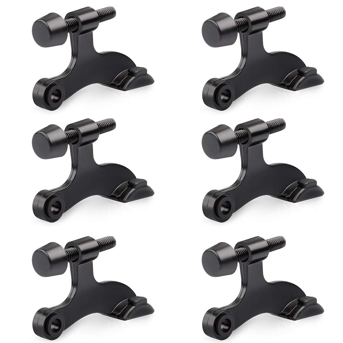 Lukvuzo  6 Pack Hinge Pin Black Door Stopper Adjustable Deluxe Heavy Duty Door Stopper 2 1 2 x1 3 4 with Black Rubber Bumper Tips