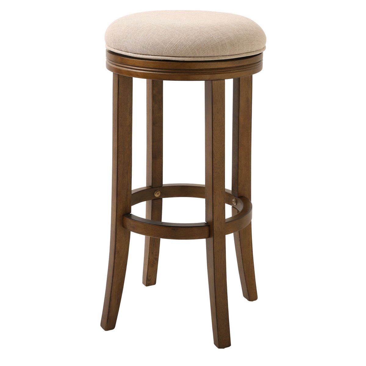 Brown 30-in H Bar height Upholstered Swivel Wood Backless Bar Stool in White | - HomeRoots 4000379999