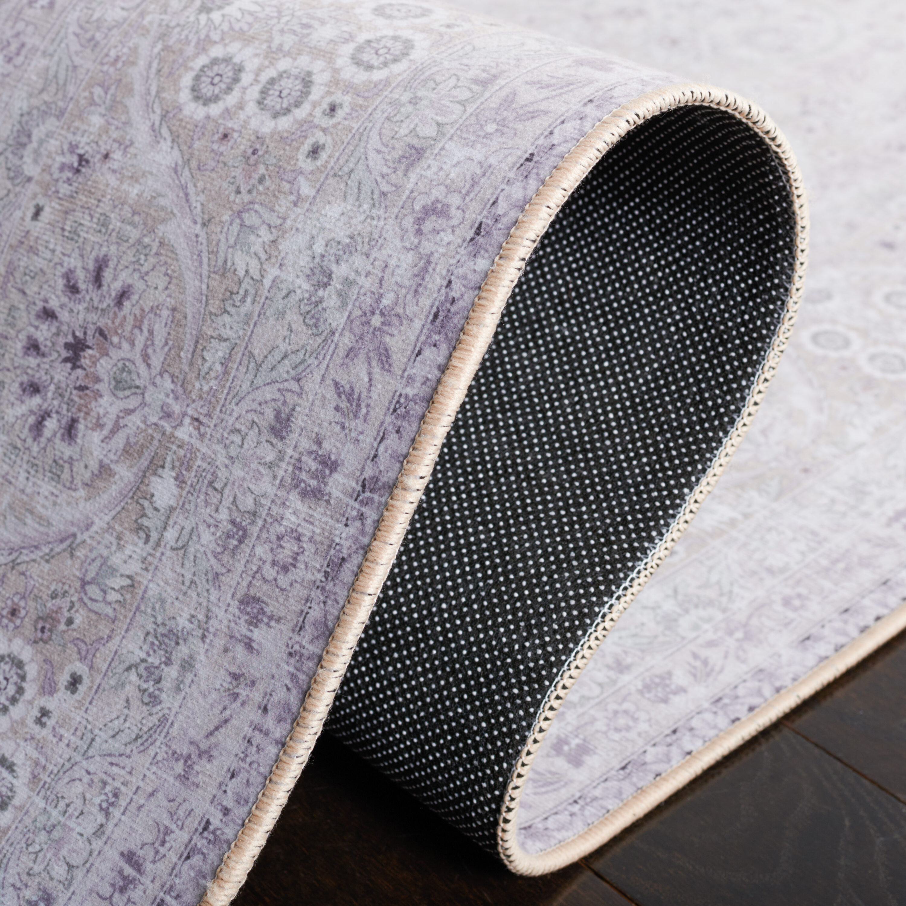 Ivory Rectangular Machine Washable Synthetic Area Rug