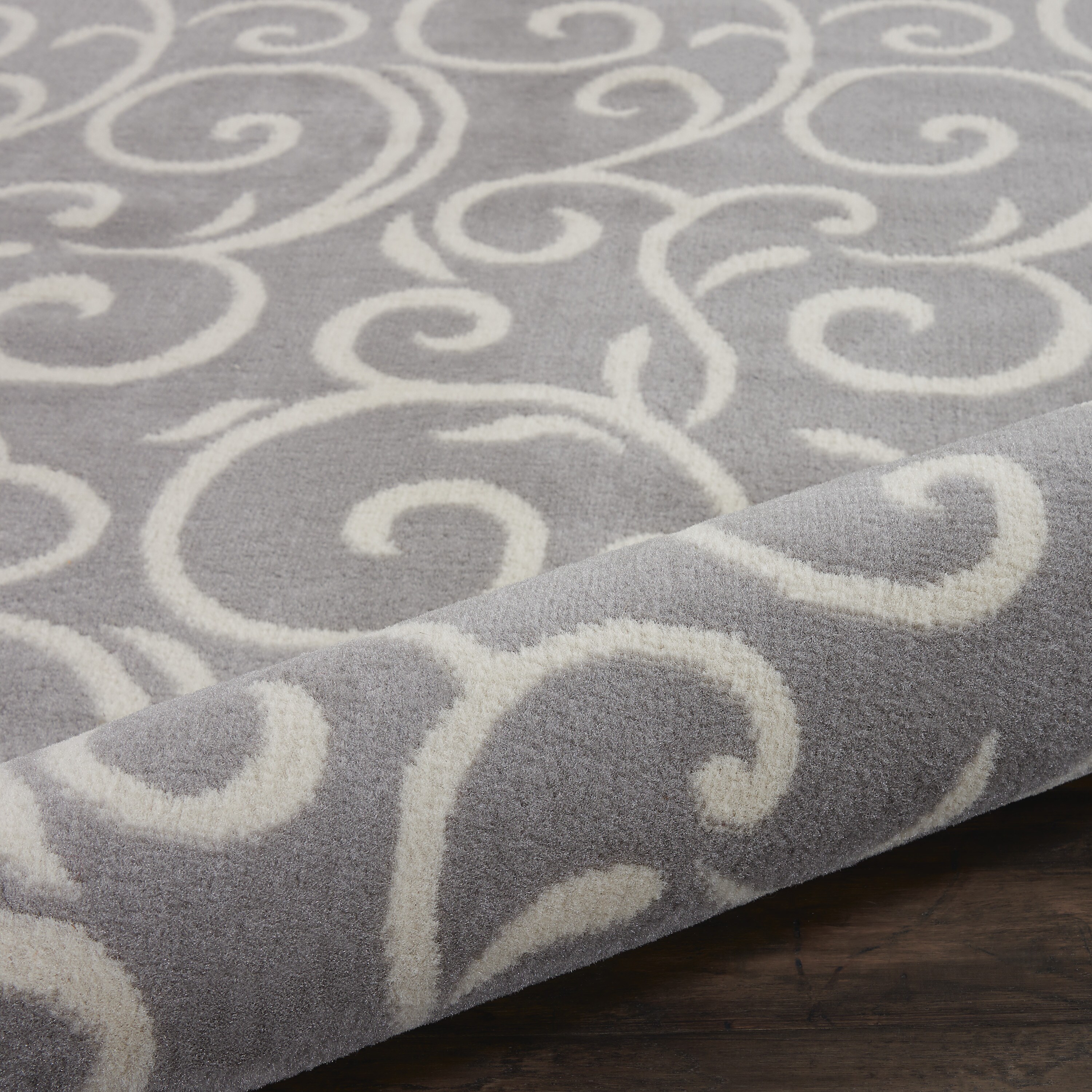 Abstract Vines Gray Hand-Knotted 4'x6' Reversible Area Rug