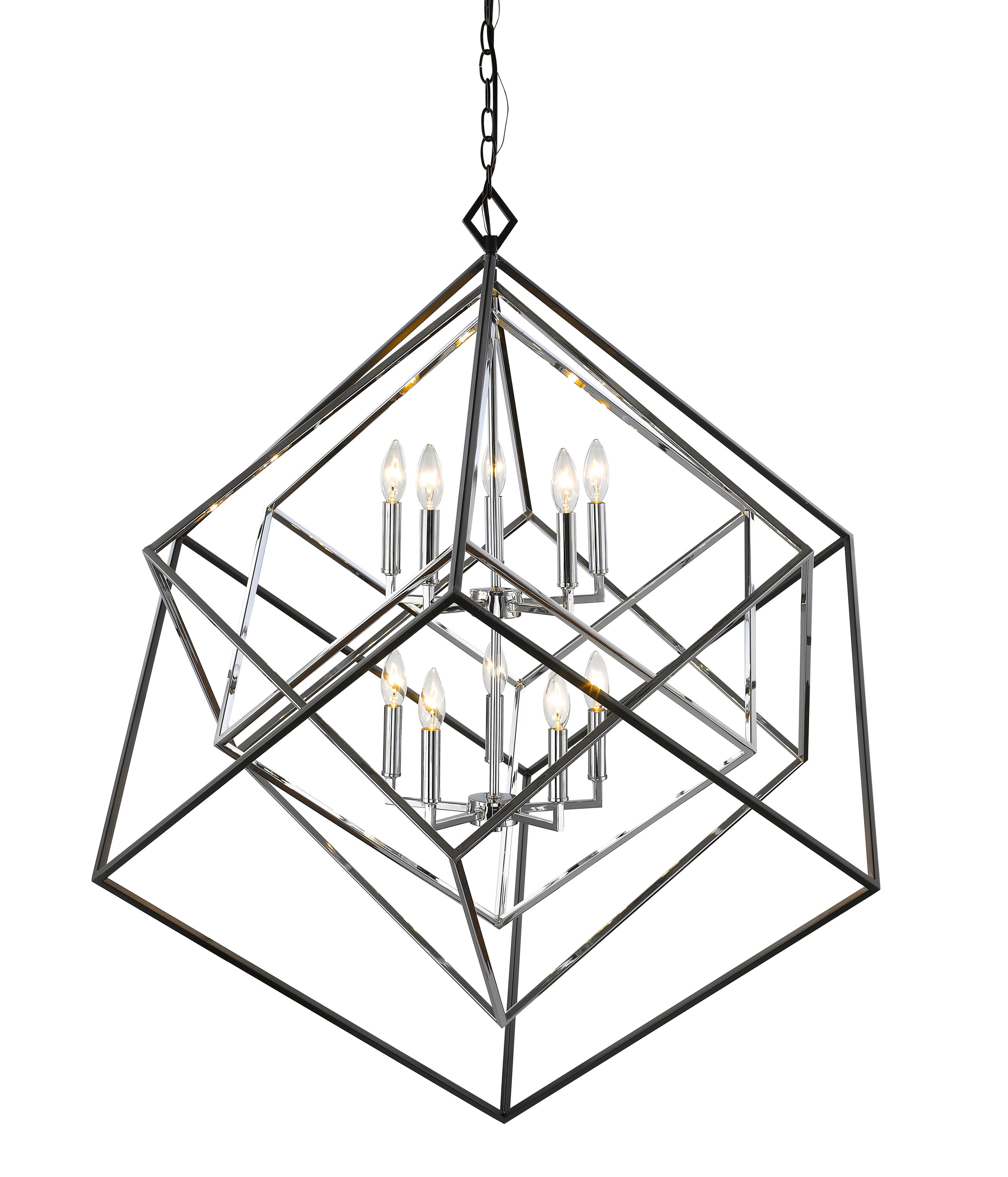 Euclid Chrome and Matte Black Geometric 10-Light Chandelier