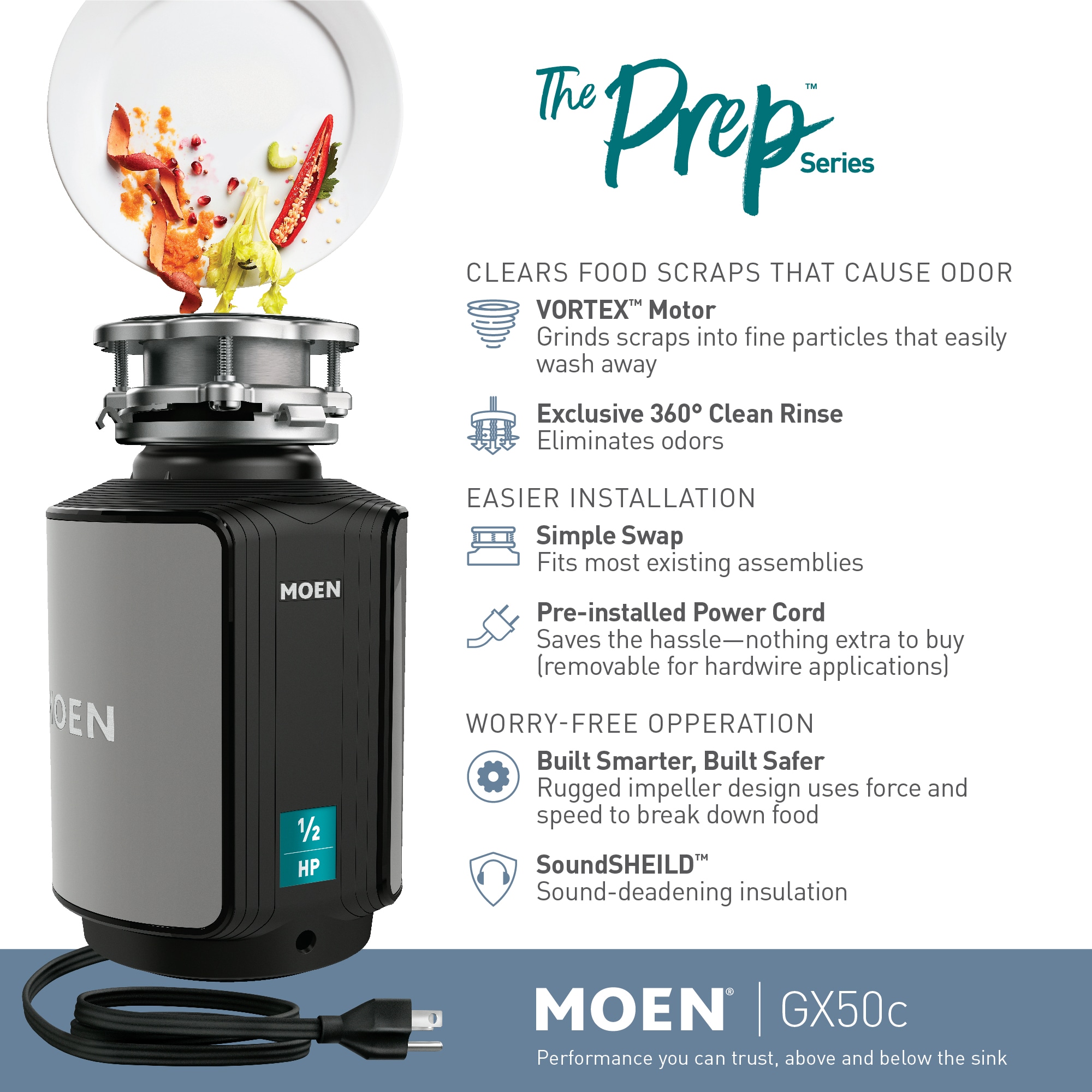 Moen The Host Corded 3/4-HP Continuous Feed Noise Insulation Garbage  Disposal at