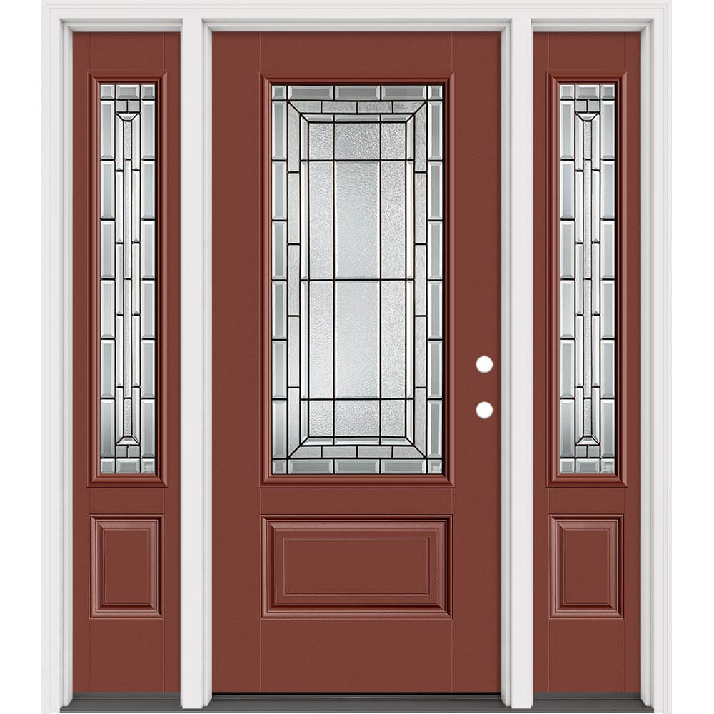 Masonite 633125 Sequence 64-in x 80-in x 4-9/16-in Fiberglass 3/4 lite Left-hand inswing Foxtail Painted Prehung Slab Front Door with Sidelights with Brickmould Insulating core