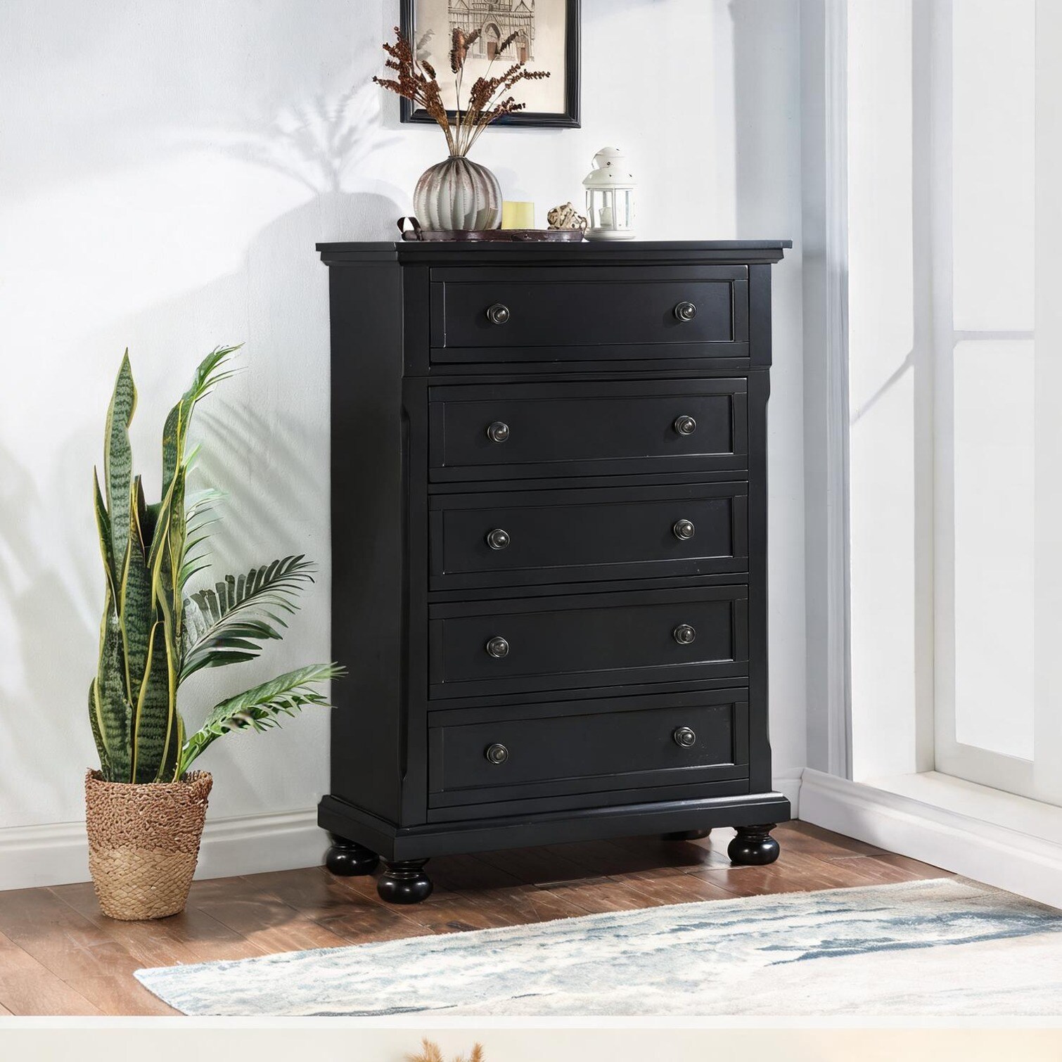 Watnature 36-Inch Black Bachelor s Chest with 2 Drawers Modern Wood Dresser Jet Black Finish in the Dressers department at