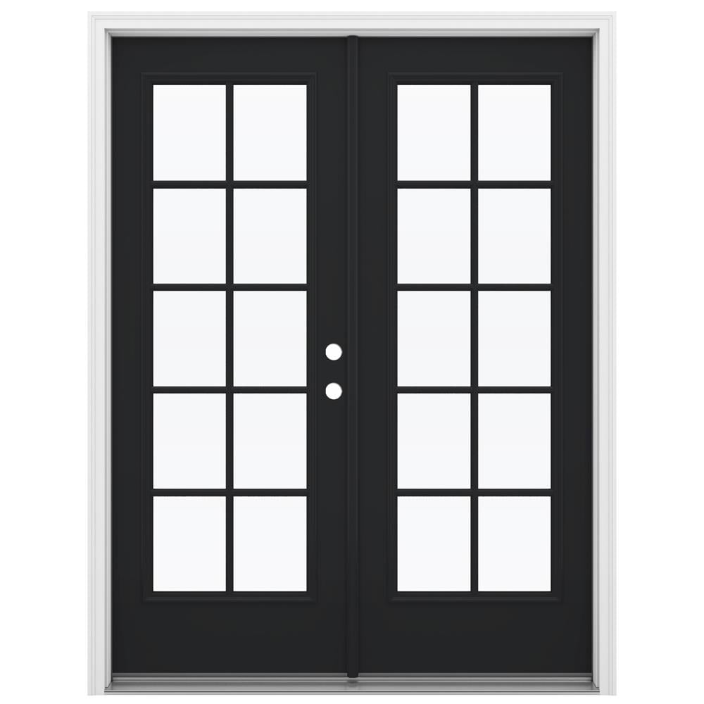 JELD-WEN LOWOLJW238700093 60-in x 80-in x 4-9/16-in Jamb Low-E External grilles , Black Steel Left-hand inswing French Double Patio Door Brickmould Included