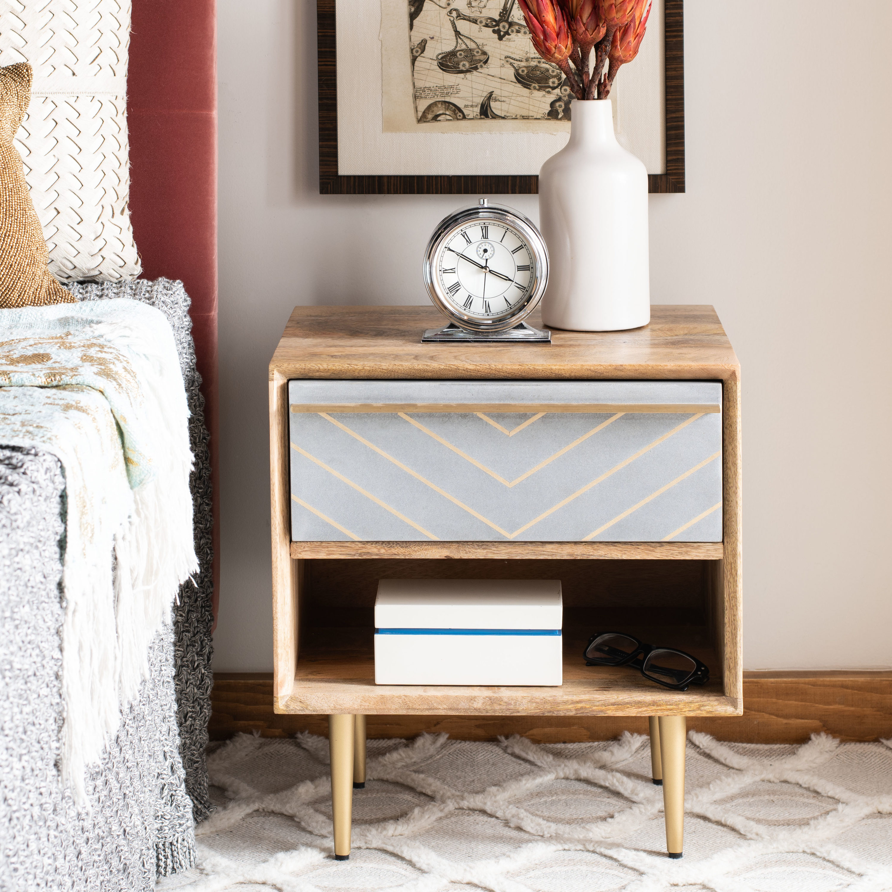 Safavieh Leni Natural/Brass Nightstand At Lowes.com