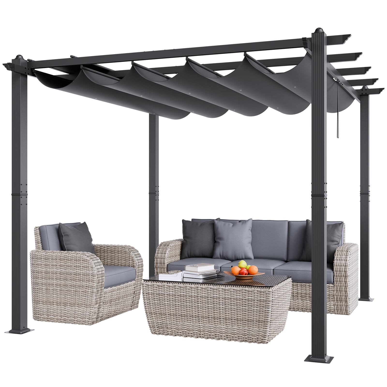 VEVOR SCPDSSLP101007119V0 10ftx10ft Outdoor Retractable Pergola with Canopy  Aluminum Pergola with Retractable Canopy  Modern Pergola with Sun Shade Canopy for Patios  Gardens  Decks  Backyards (Gray)