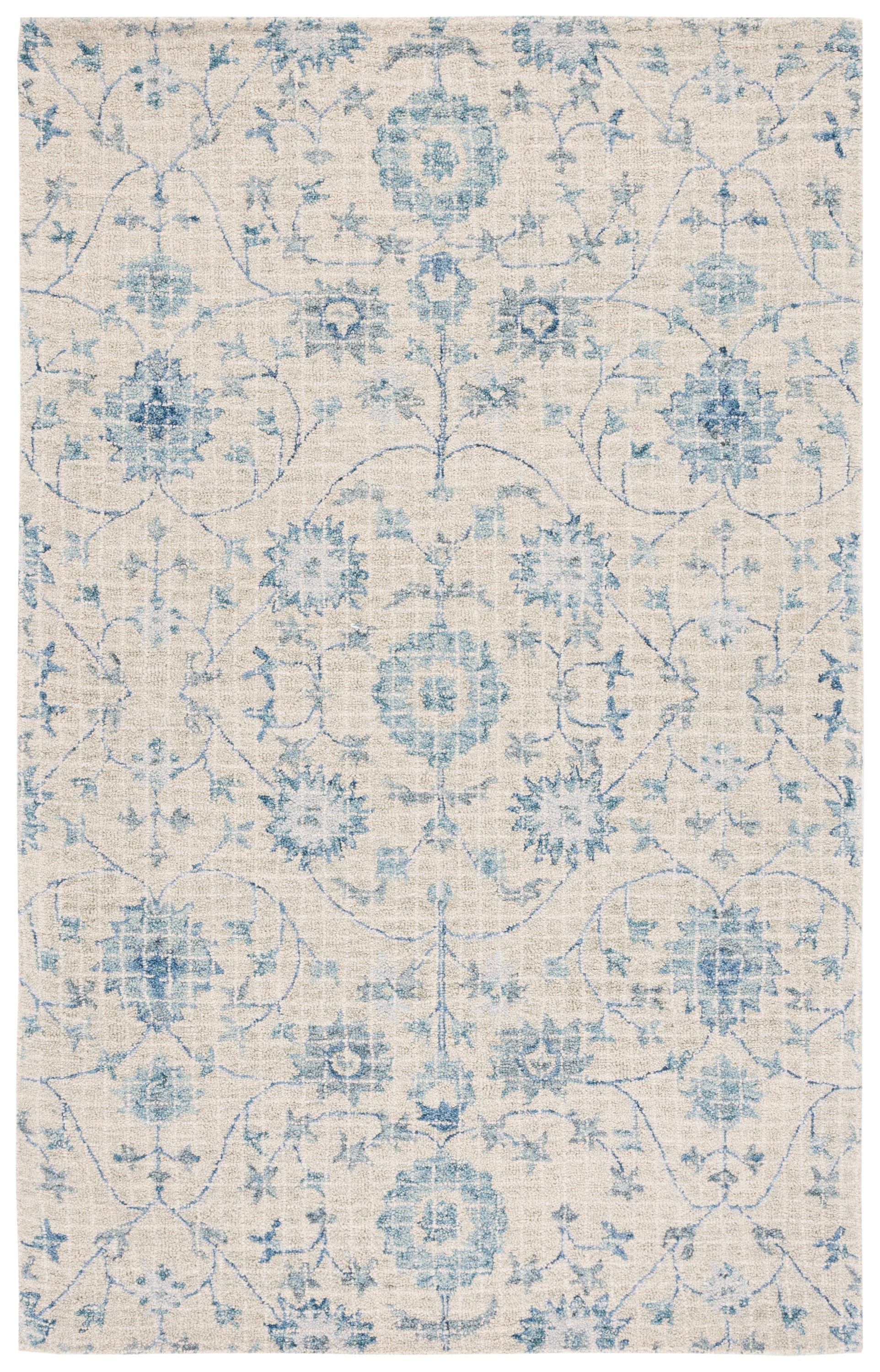 Handmade Tufted Blue Floral Wool Fur Reversible Rug 4' x 6'
