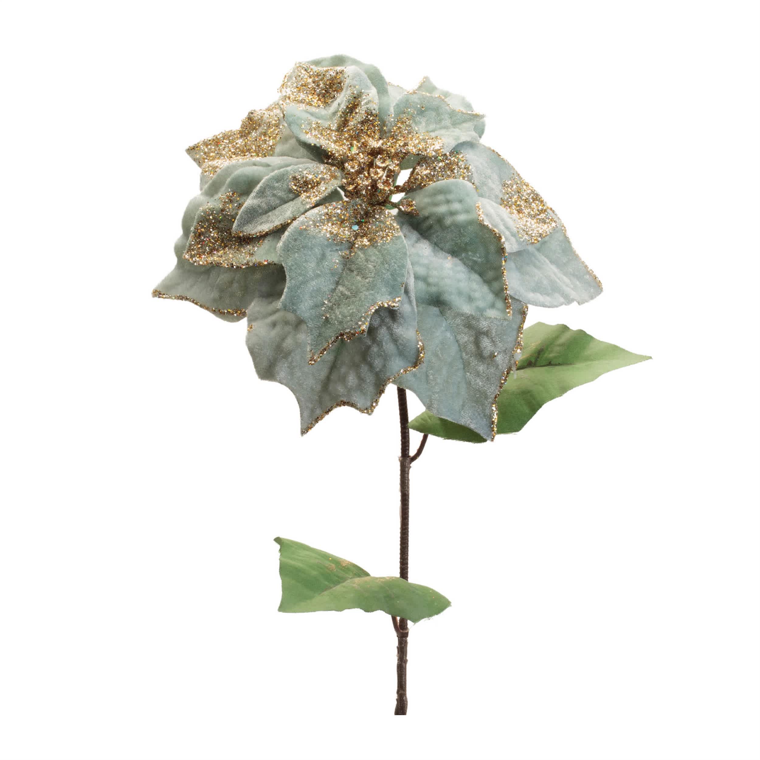 Melrose International Glittered Poinsettia Flower Stem (Set of 6)