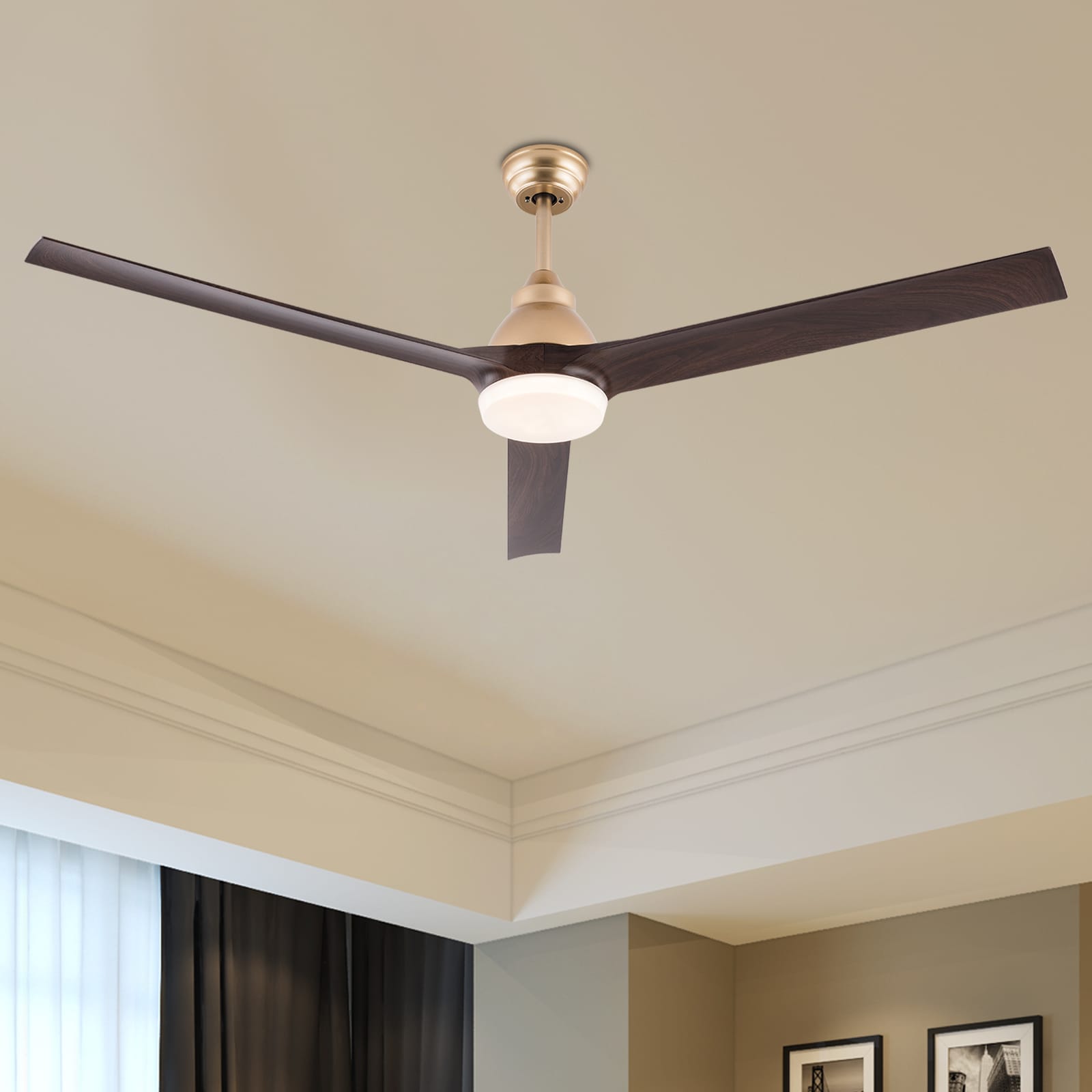 Oukaning JZUCOD-00560099 42-in Color-Changing Walnut brown with reverse ABS Blades Fandelier Ceiling Fan With Light and Remote ( 3 -Blade )