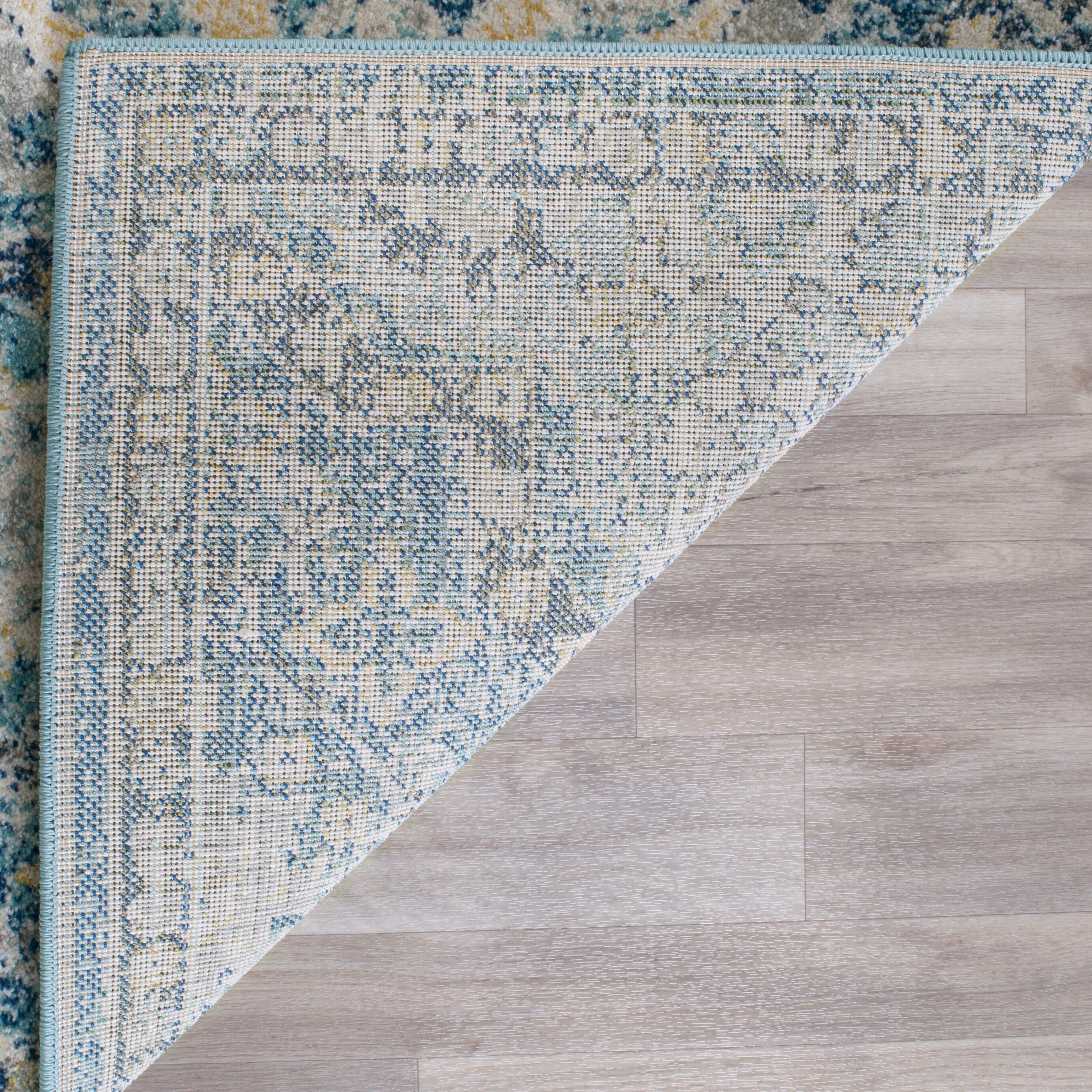 Light Blue High Pile Synthetic Boho Area Rug
