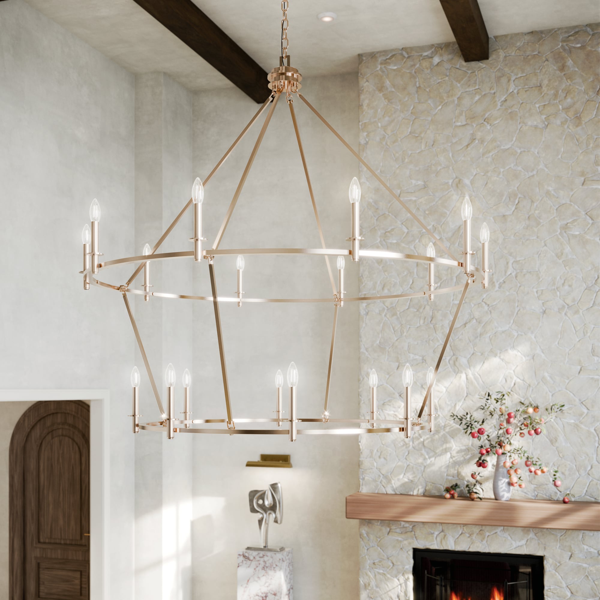 Kichler 52708PN Carrick 18 -Light Brushed Nickel Traditional Bare bulb For Use in Bedrooms, Dining Rooms, Foyers, Kitchens, Living Rooms Chandelier