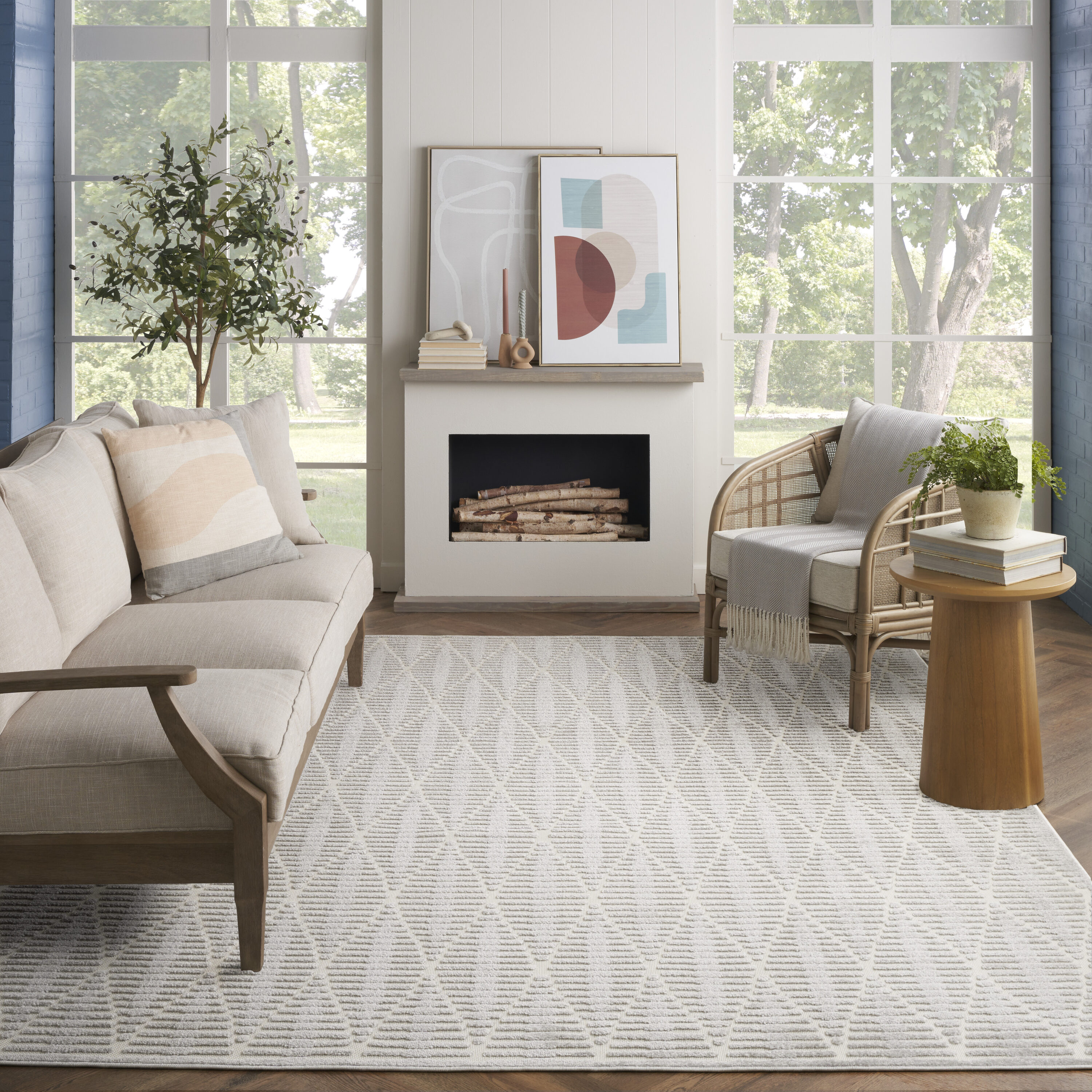 Nourison Home 099446983008 Casual 8 x 10 (ft) Polypropylene Ivory Rectangular Indoor Geometric Area rug