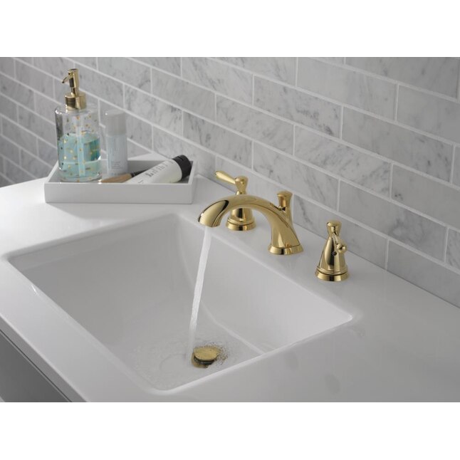 Delta Bayside Polished Brass 2-handle Widespread WaterSense Bathroom Sink Faucet with Drain Delta Bayside Polished Brass 2-handle Widespread WaterSense Bathroom Sink Faucet with Drain