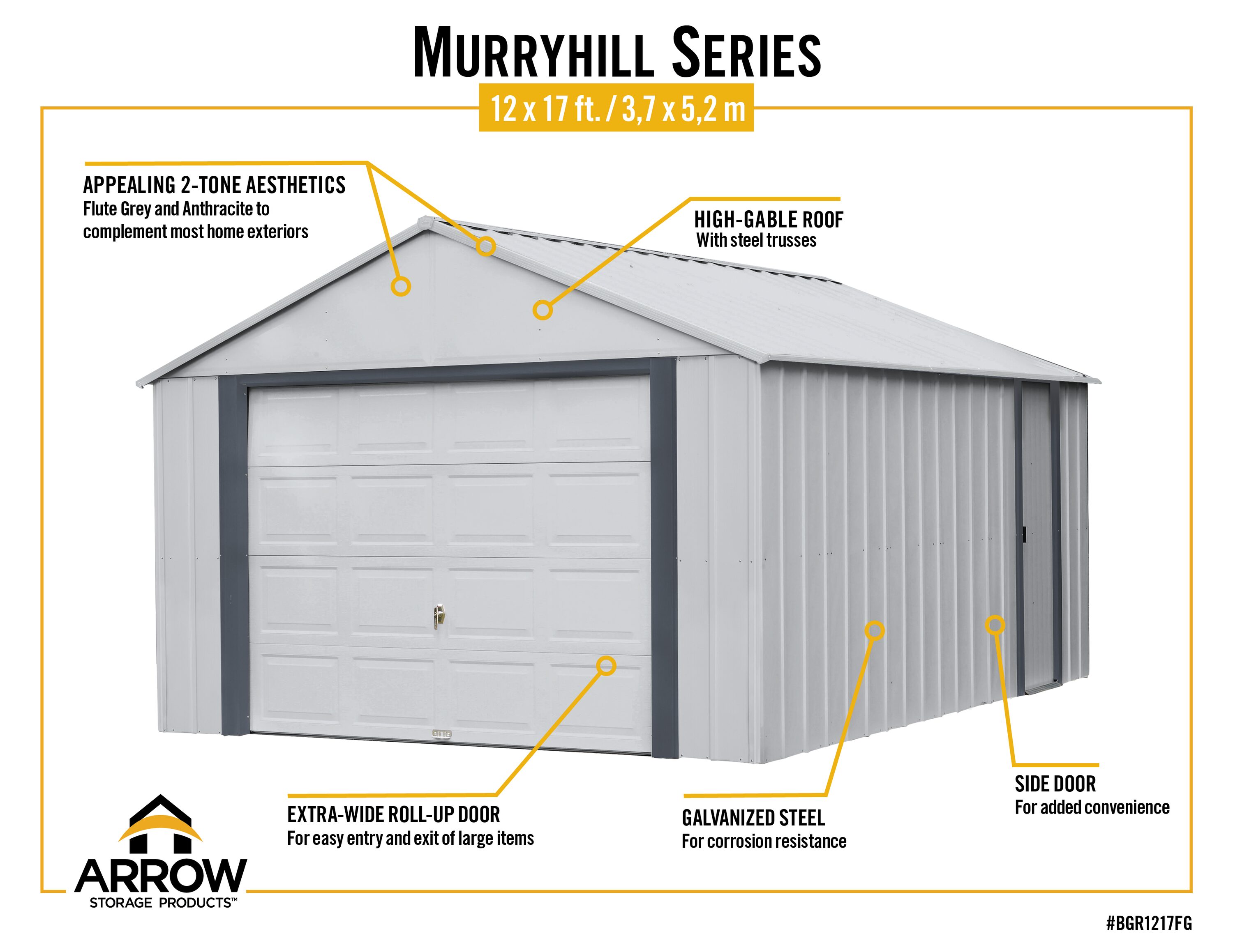 Arrow BGR1217FG Metal-Storage-Buildings-Sheds - View #9
