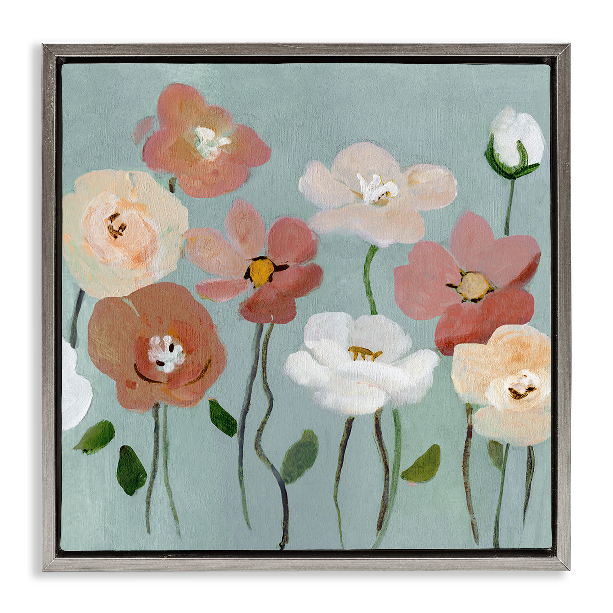 Stupell Industries BS-287-FFL-17X17 Boho Blooms on Blue Gray Framed Floater Canvas Wall Art By Charity Henderson 18 x 18
