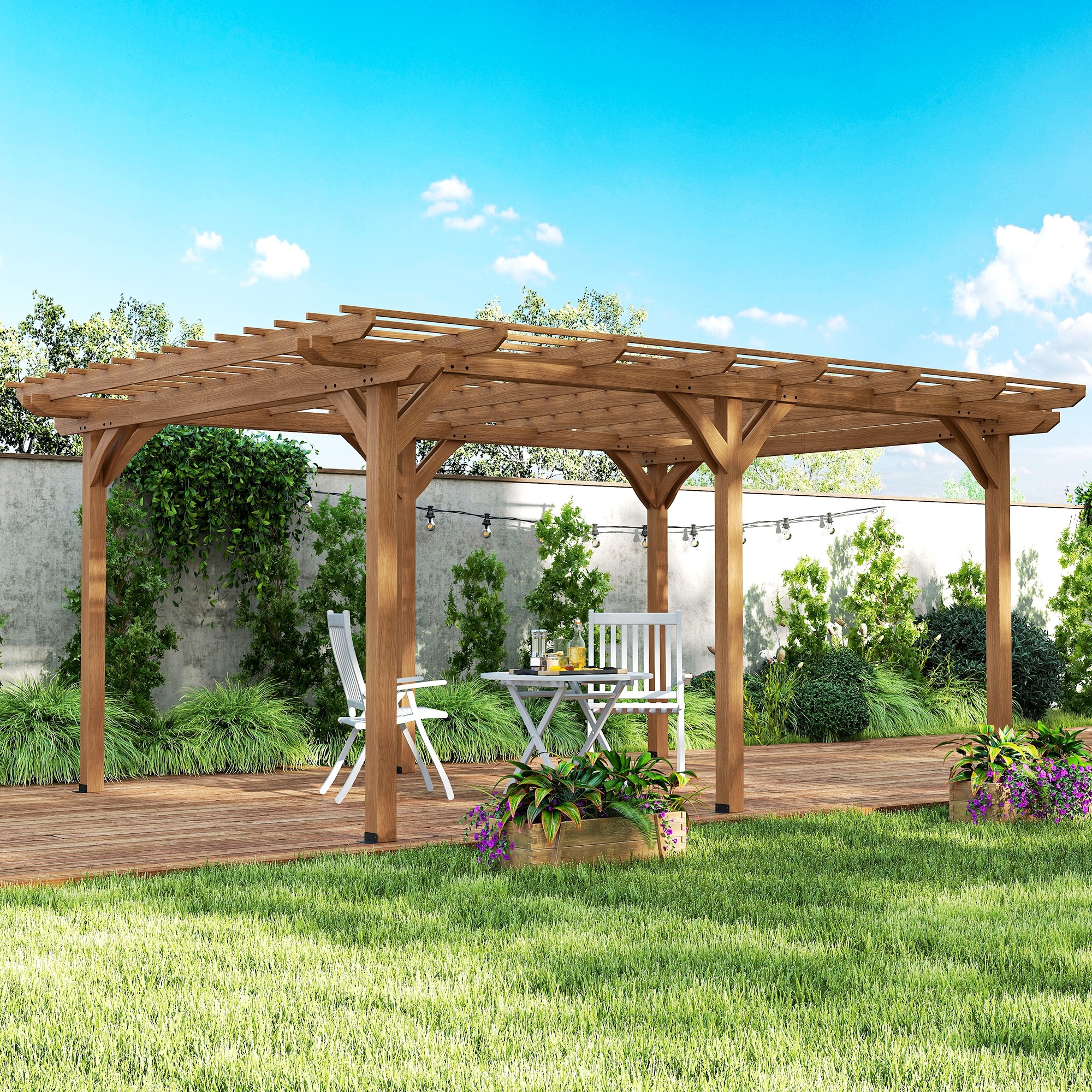 Outsunny 84C-417V01DR 12' x 16' Wooden Pergola Grape Trellis Outdoor Gazebo for Garden Patio Backyard Deck Brown