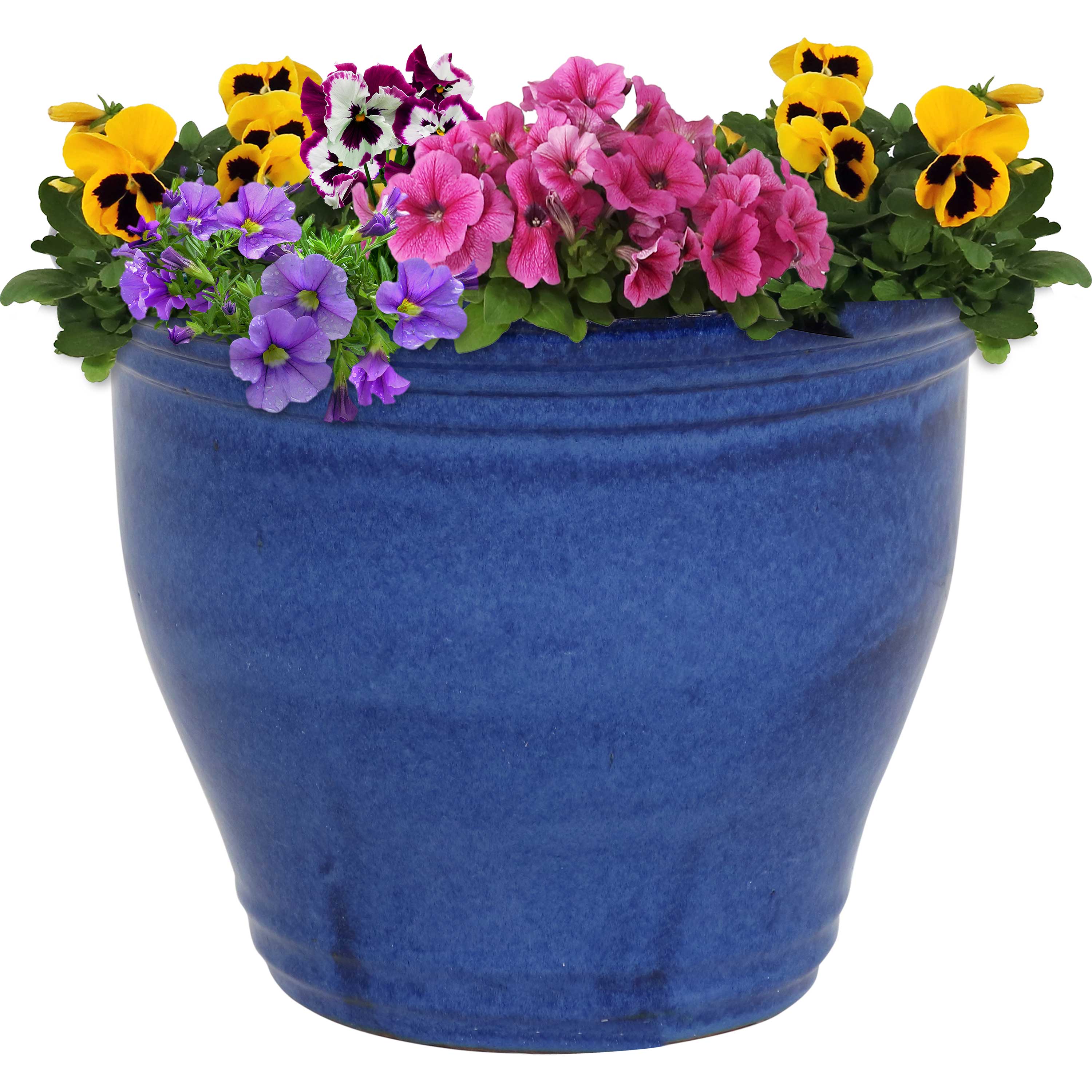 Sunnydaze Decor AP-971 Round 8.5-in W Medium Blue Ceramic Indoor/Outdoor Planter with Drainage Holes