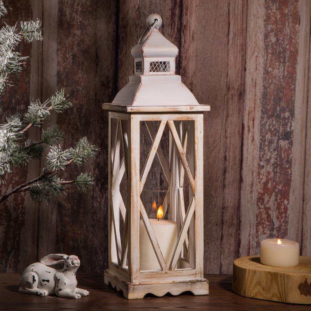 Glitzhome Candle Farmhouse Wood Lantern Candle Holder at
