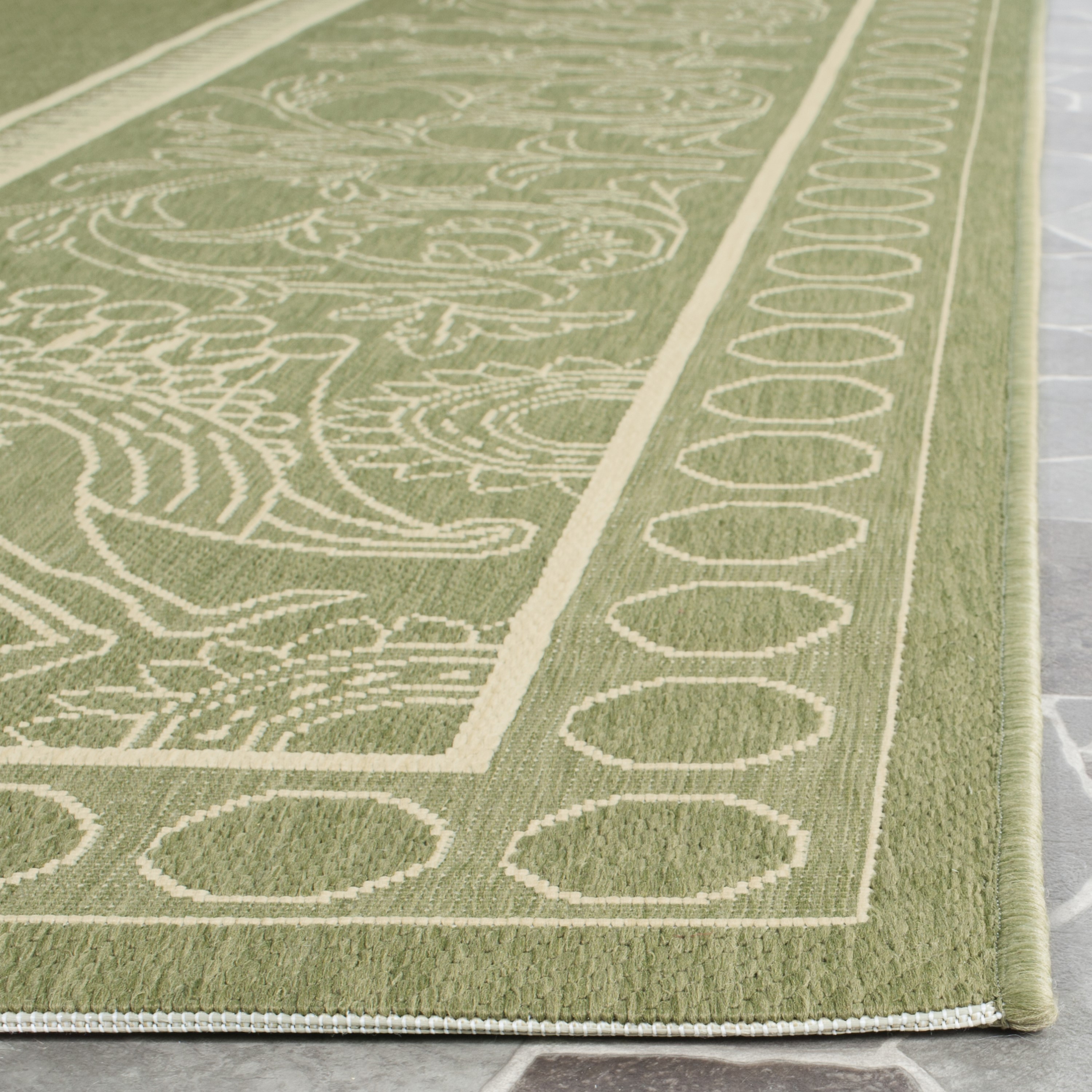 Olive and Natural Rectangular Synthetic Outdoor Area Rug