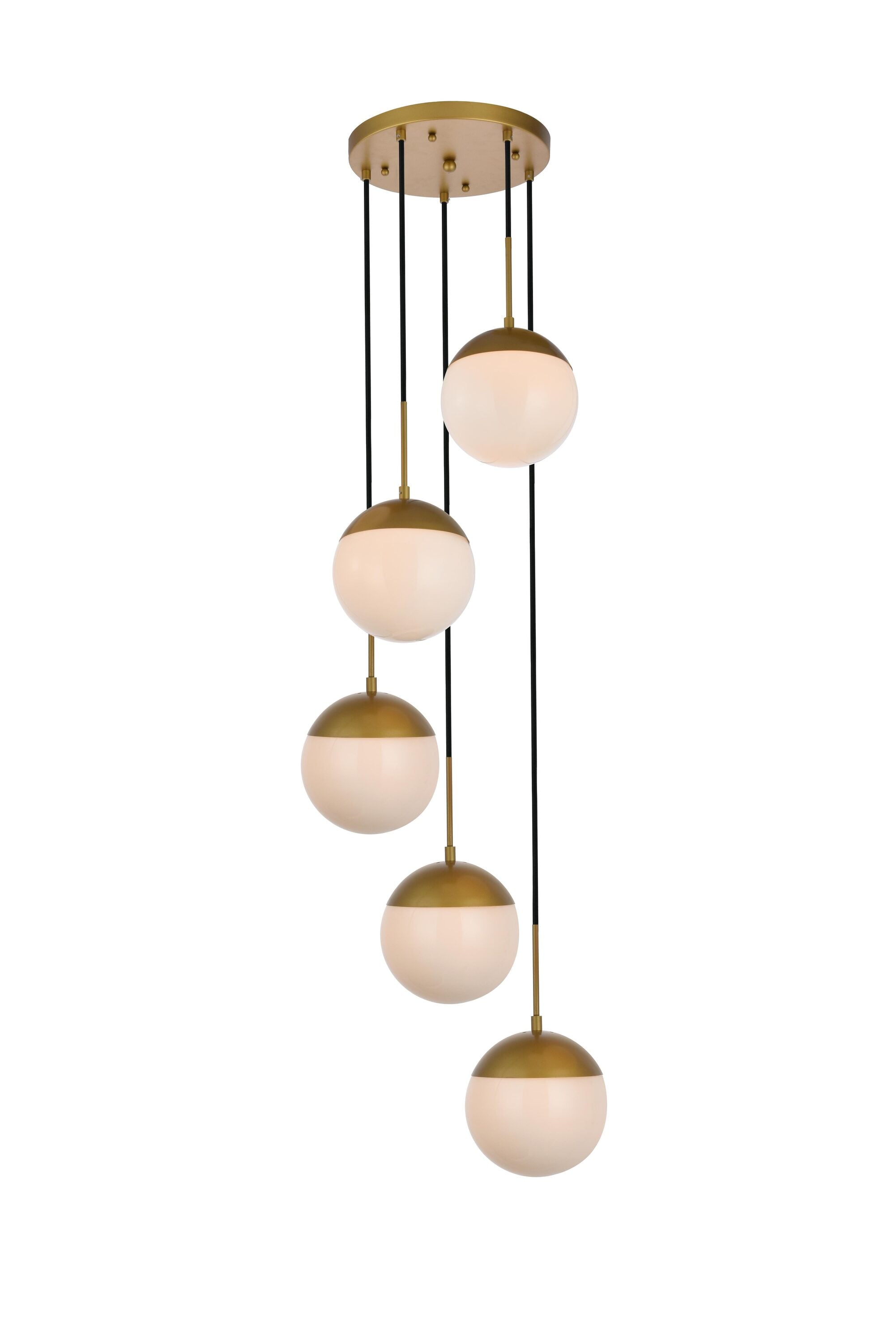 Elegant Decor HFDL18234BR Home Furnishing 5 -Light Brass Mid-century Frosted glass Globe Medium Hanging Pendant light
