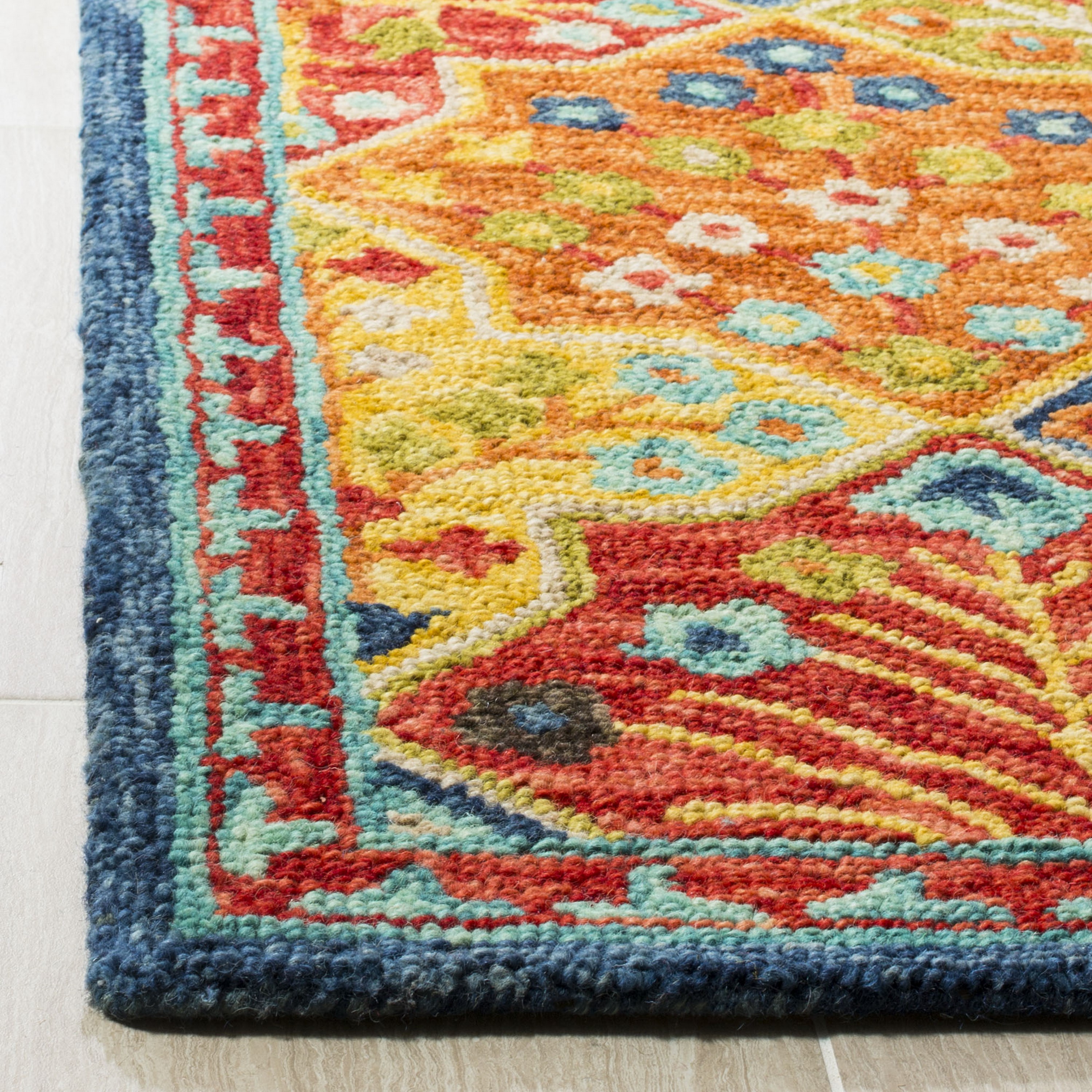 Hand-Tufted Artisan Geometric Blue Wool Blend 3' x 5' Rug