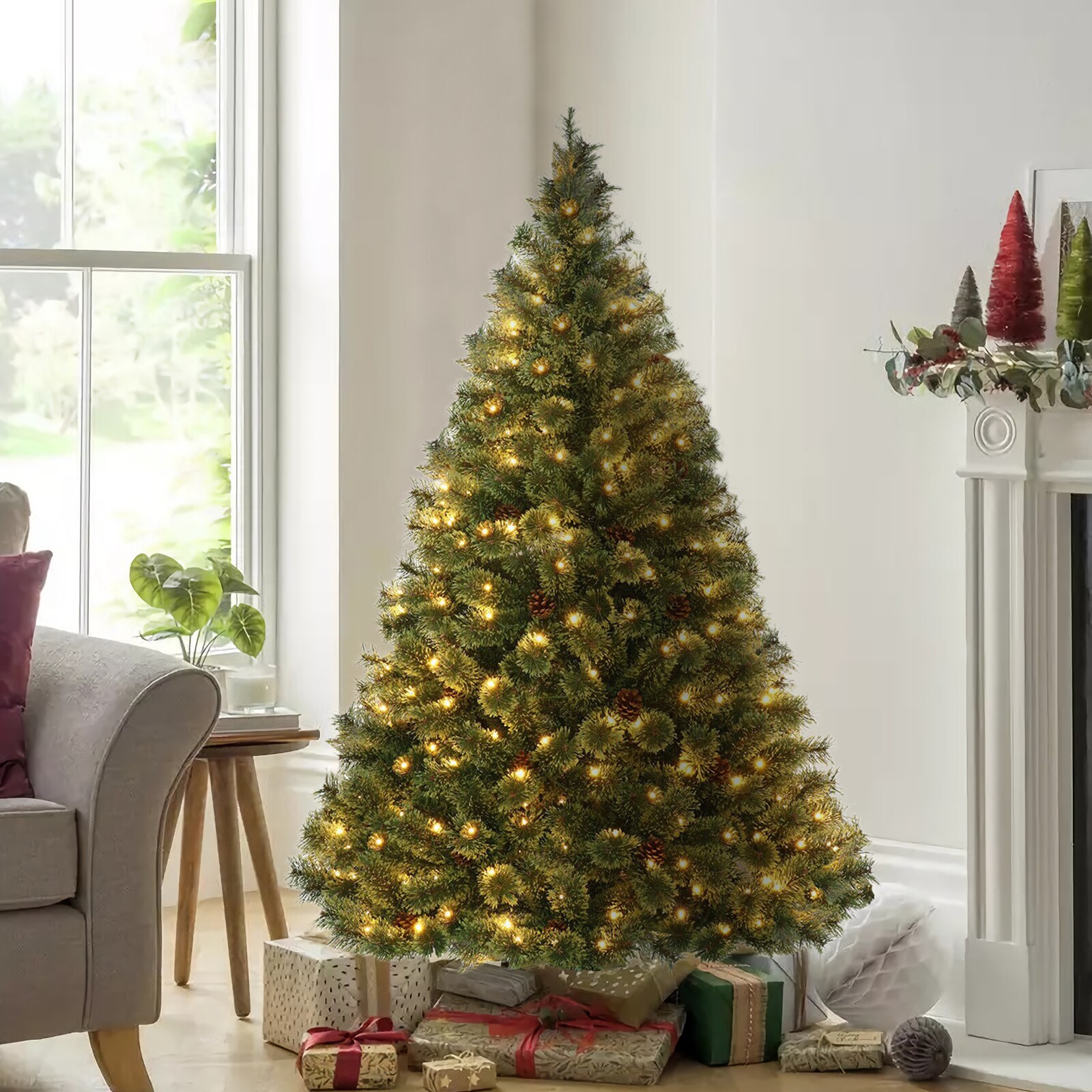 6ft Green Pine Pre-Lit Christmas Tree with Warm White LED Lights
