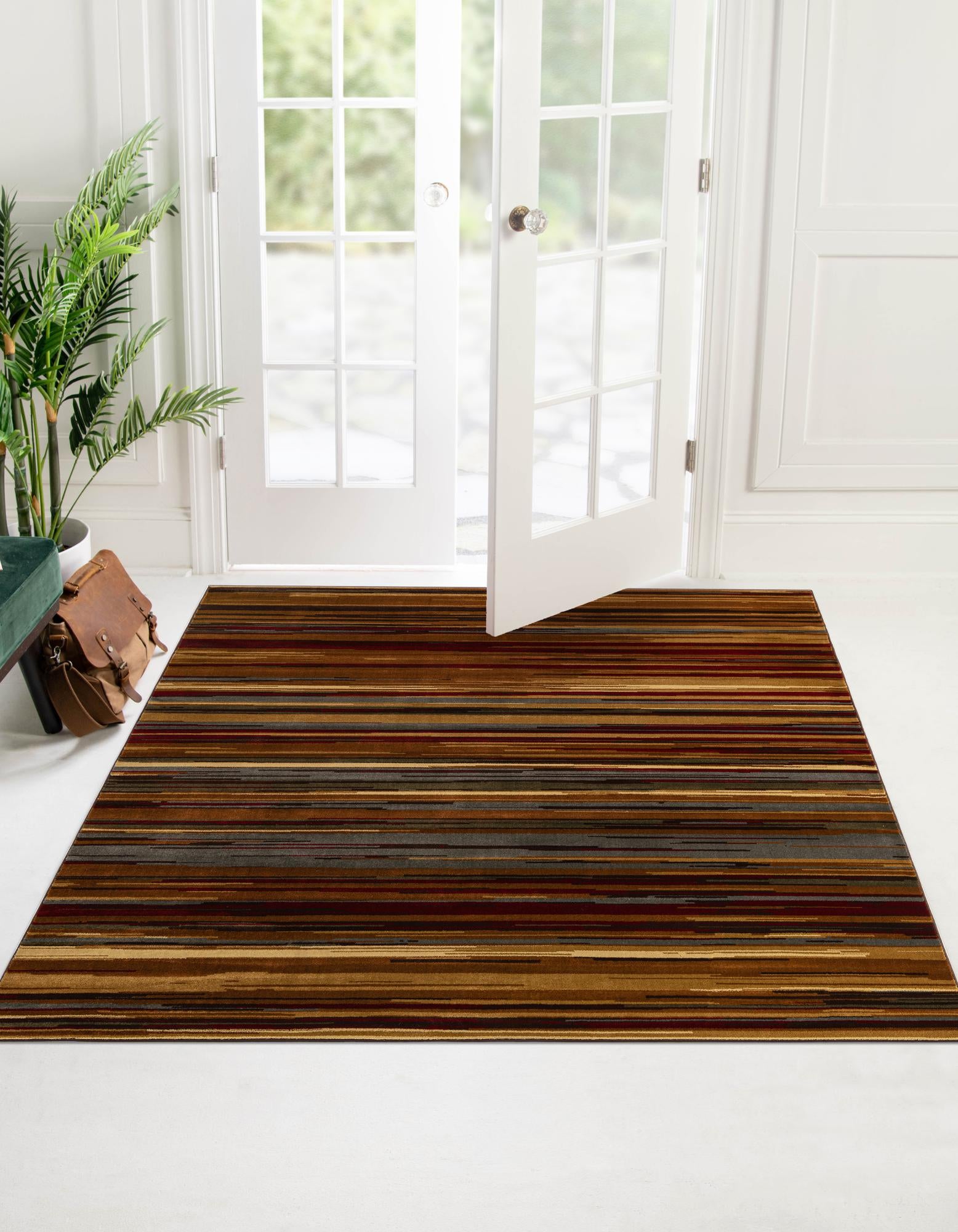 Unique Loom 3163969 Barista 6 x 6 (ft) Loomed Polypropylene Beige Square Indoor Stripe Area rug