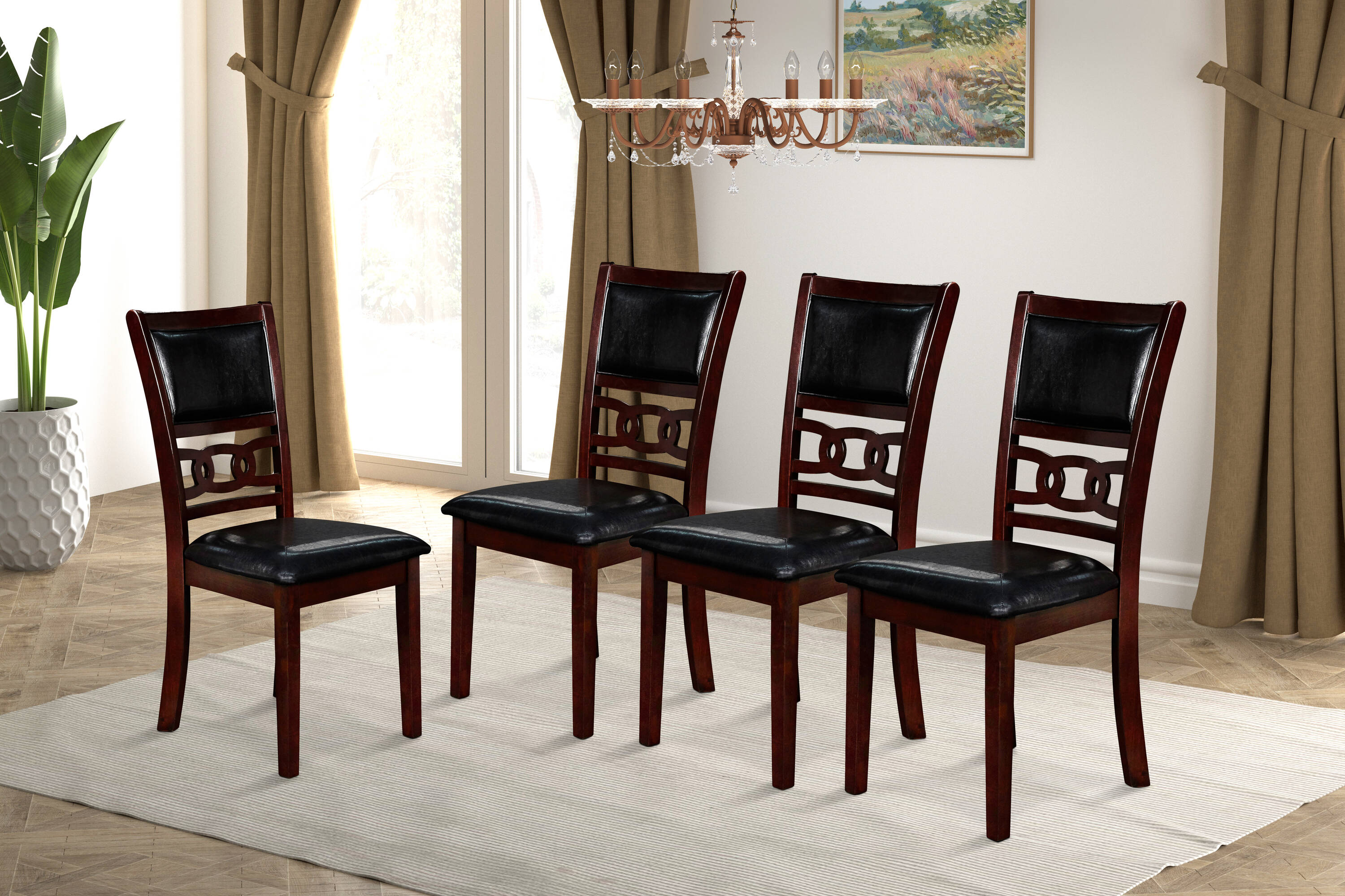 New Classic Furniture EC-S-40-1701-4CK2 Set of 4 Gia Faux Leather Upholstered Dining Side Chair (Wood Frame)
