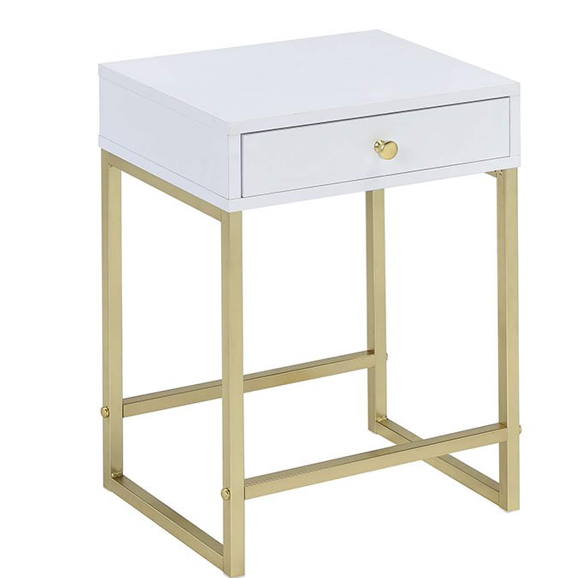 Benzara BM157286 12-in W x 24-in H White Wood Modern End Table Assembly Required