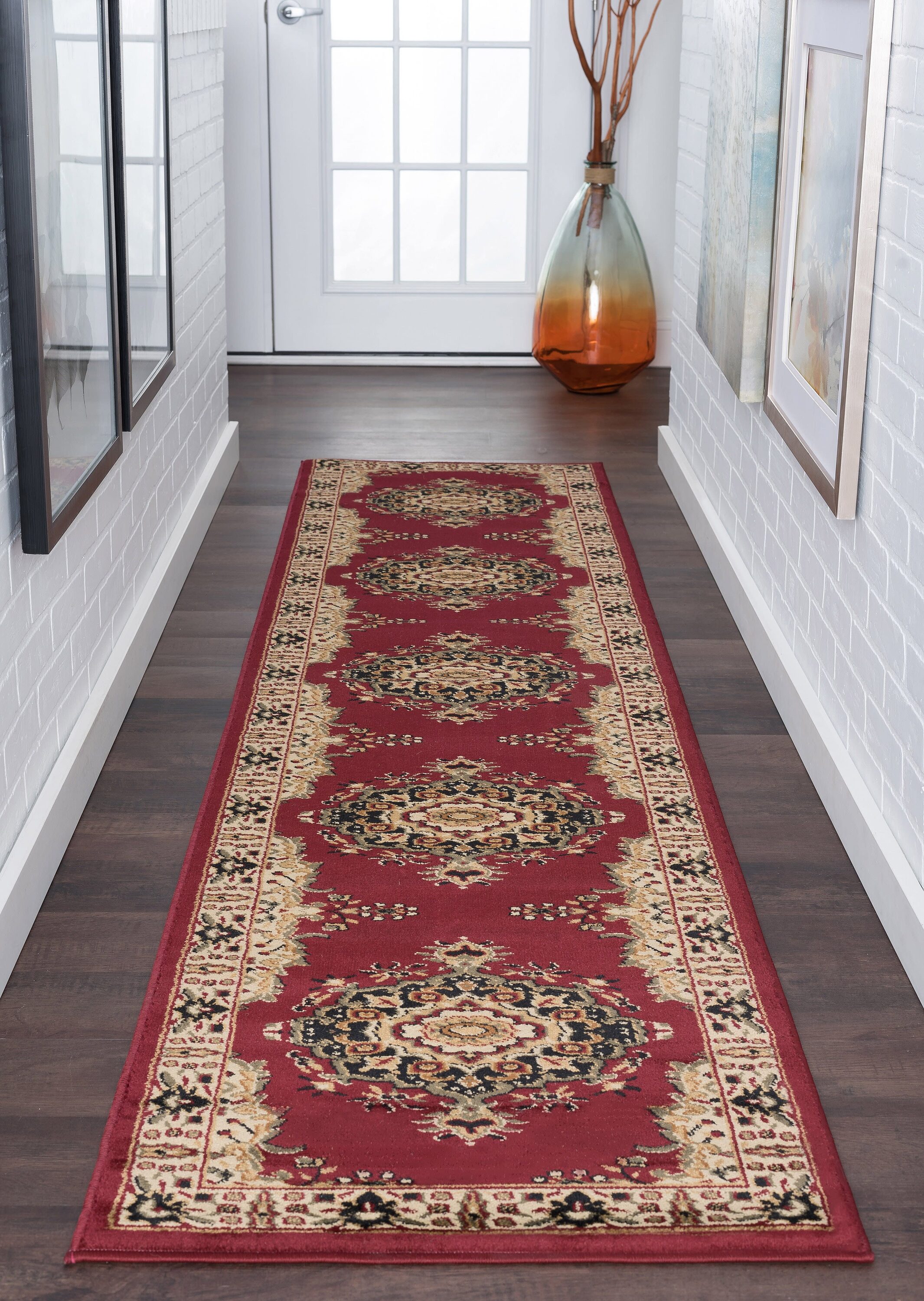 Tayse SNS4700 2X10 Sensation 2 x 10 (ft) Loomed Polypropylene Red Rectangular Indoor Floral/Botanical Oriental Runner rug