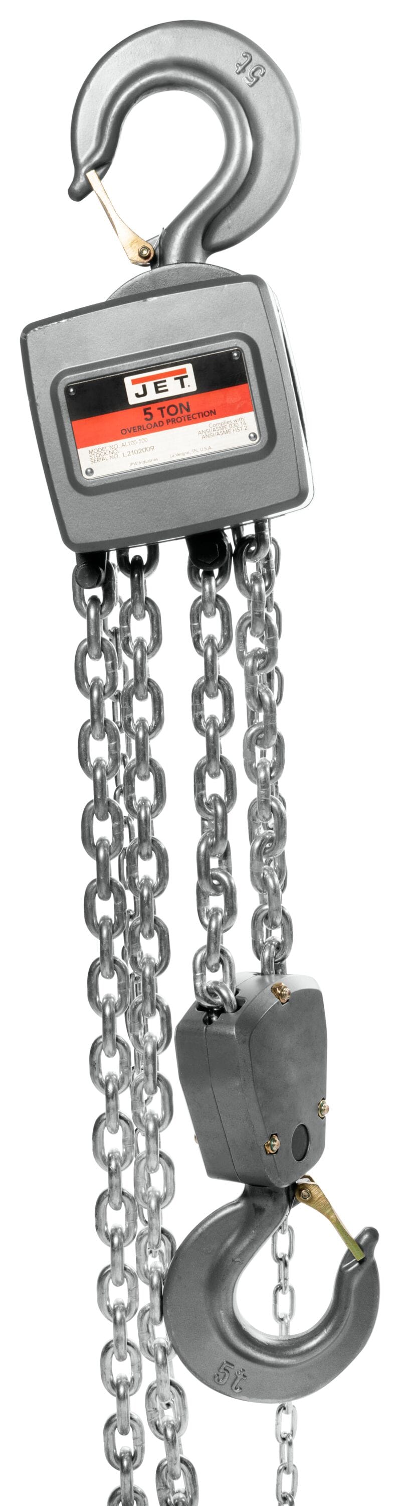 JET JT9-133515 5-ton Aluminum Hand Chain Hoist with 15-ft Of Lift Al100-500-15
