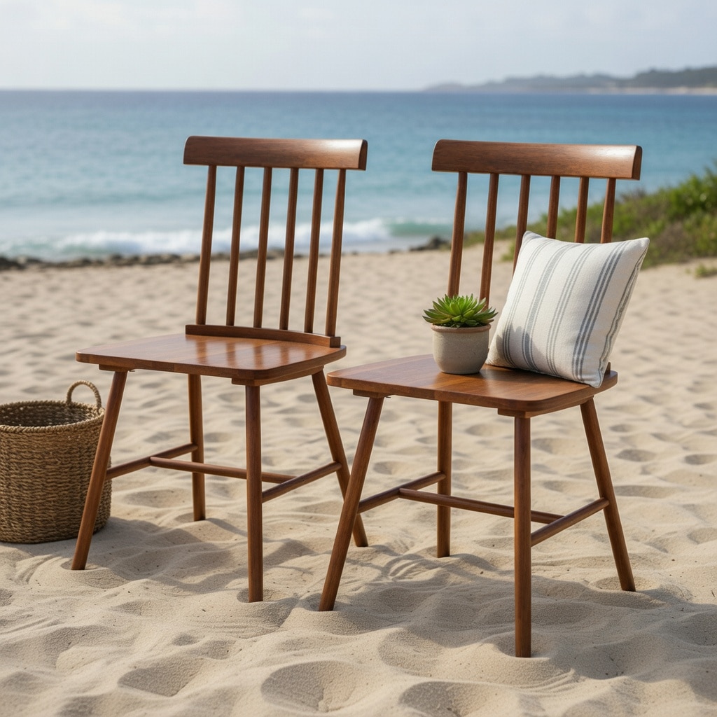 VERYKE Set of 2 Farmhouse Windsor Dining Chairs Light Brown Rubber Wood ...