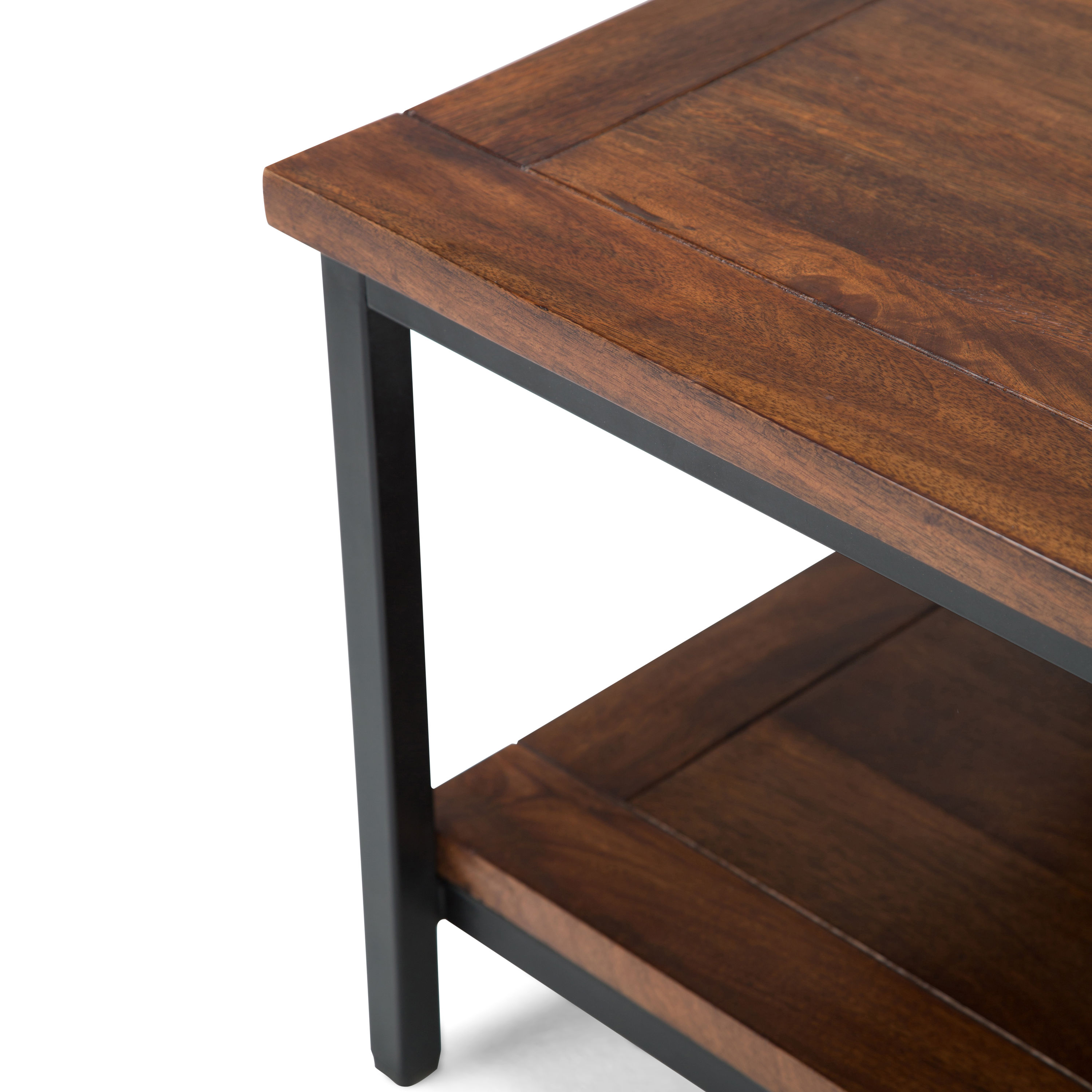 Modern Skyler 48" Black Metal and Mango Wood Coffee Table with Storage