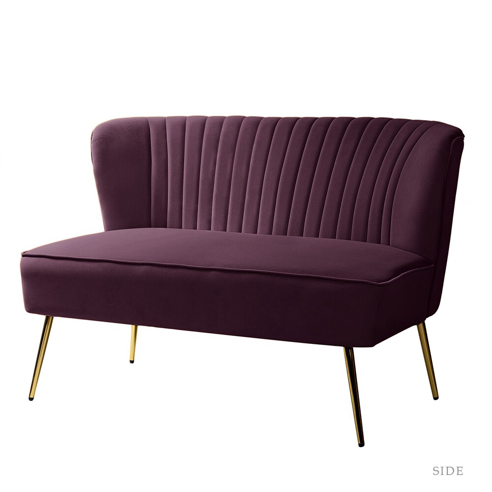 14 Karat Home SFM0140-PURPLE 46.8-in Farmhouse PURPLE Velvet Loveseat