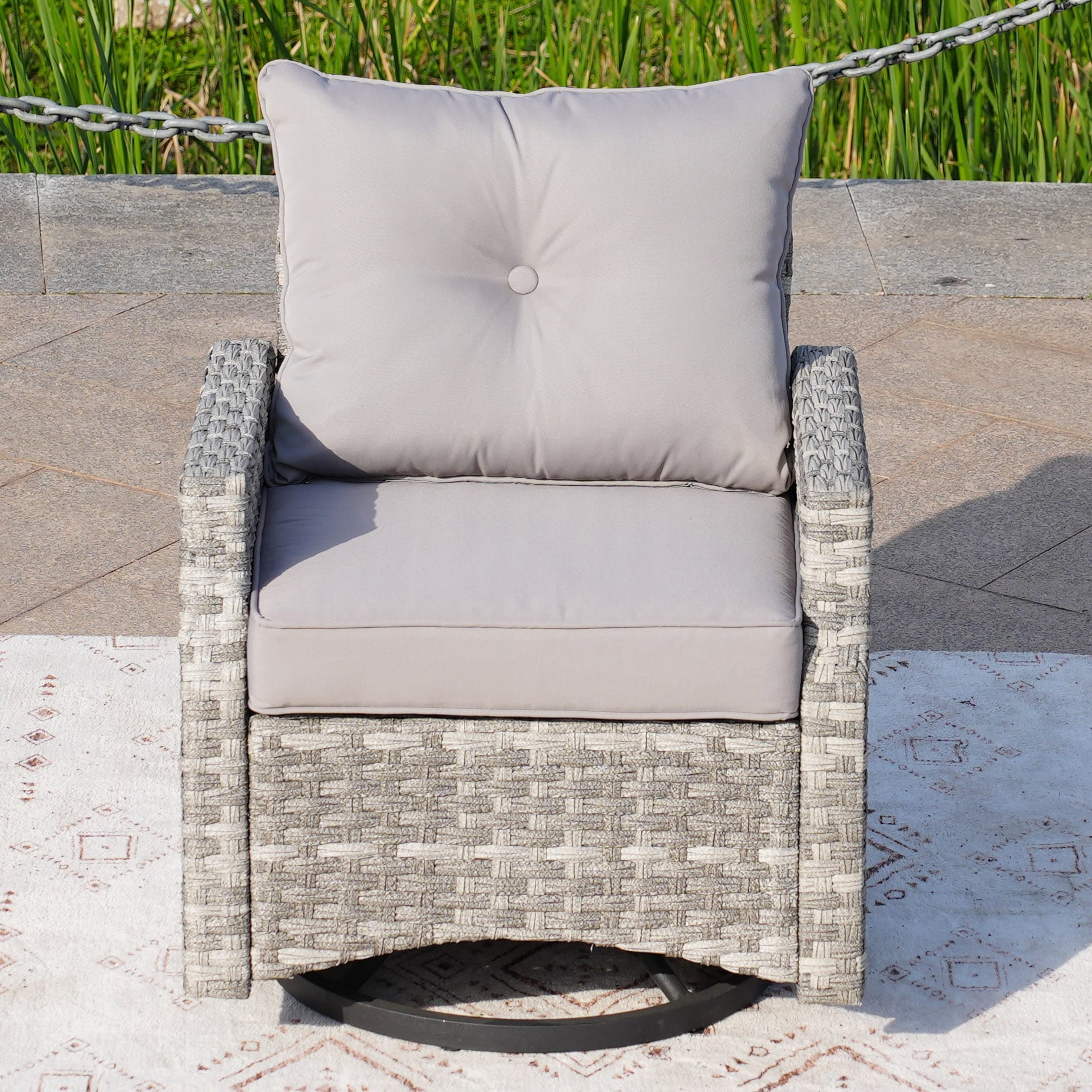 Direct Wicker DWC-2334SC-GR Ava Set of 2 Wicker Gray Aluminum Frame Swivel Conversation Chair with Gray Cushioned Seat