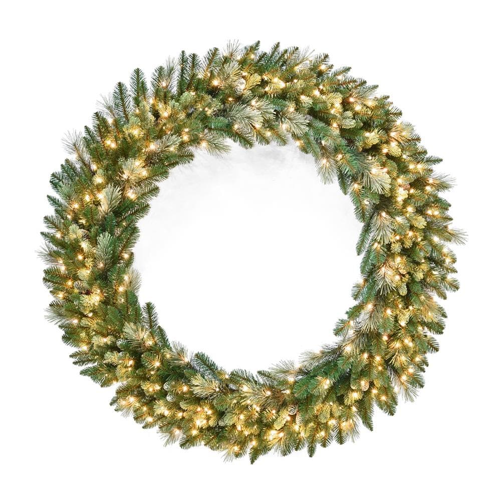 National Tree Company CAP3-306-60W 60-in Flocked Pre-lit Indoor/Outdoor Green Pine Artificial Christmas Wreath