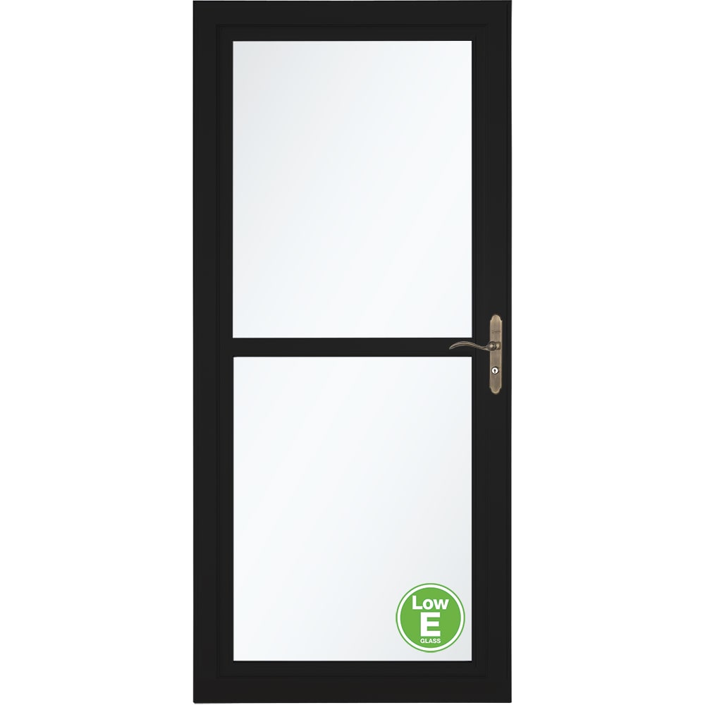 LARSON Tradewinds Selection Low-E 32-in x 81-in Obsidian Full-view Retractable Screen Aluminum Storm Door with Antique Brass Handle in Black -  14604051E20