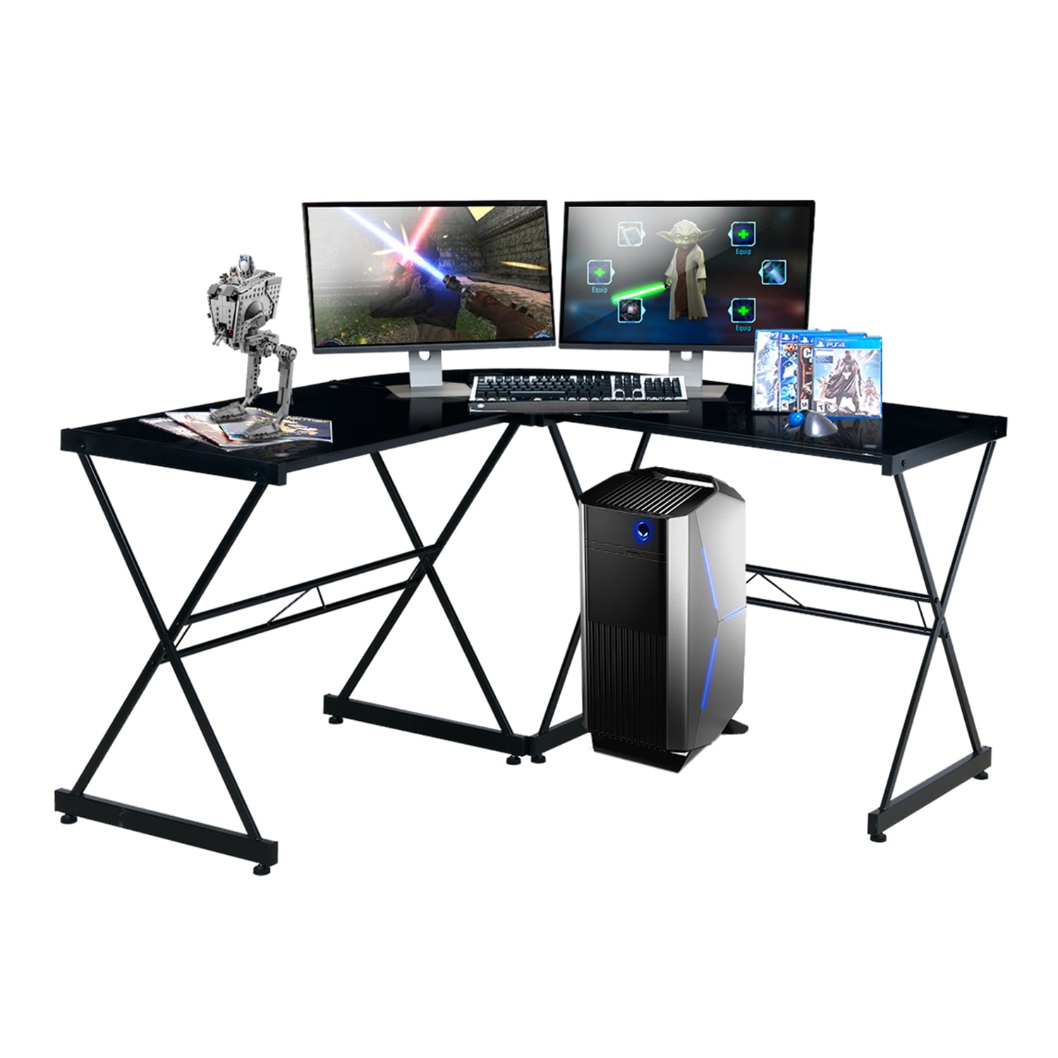 GZMR L-Shaped Glass Computer Desk 51-in Black Modern/Contemporary L ...