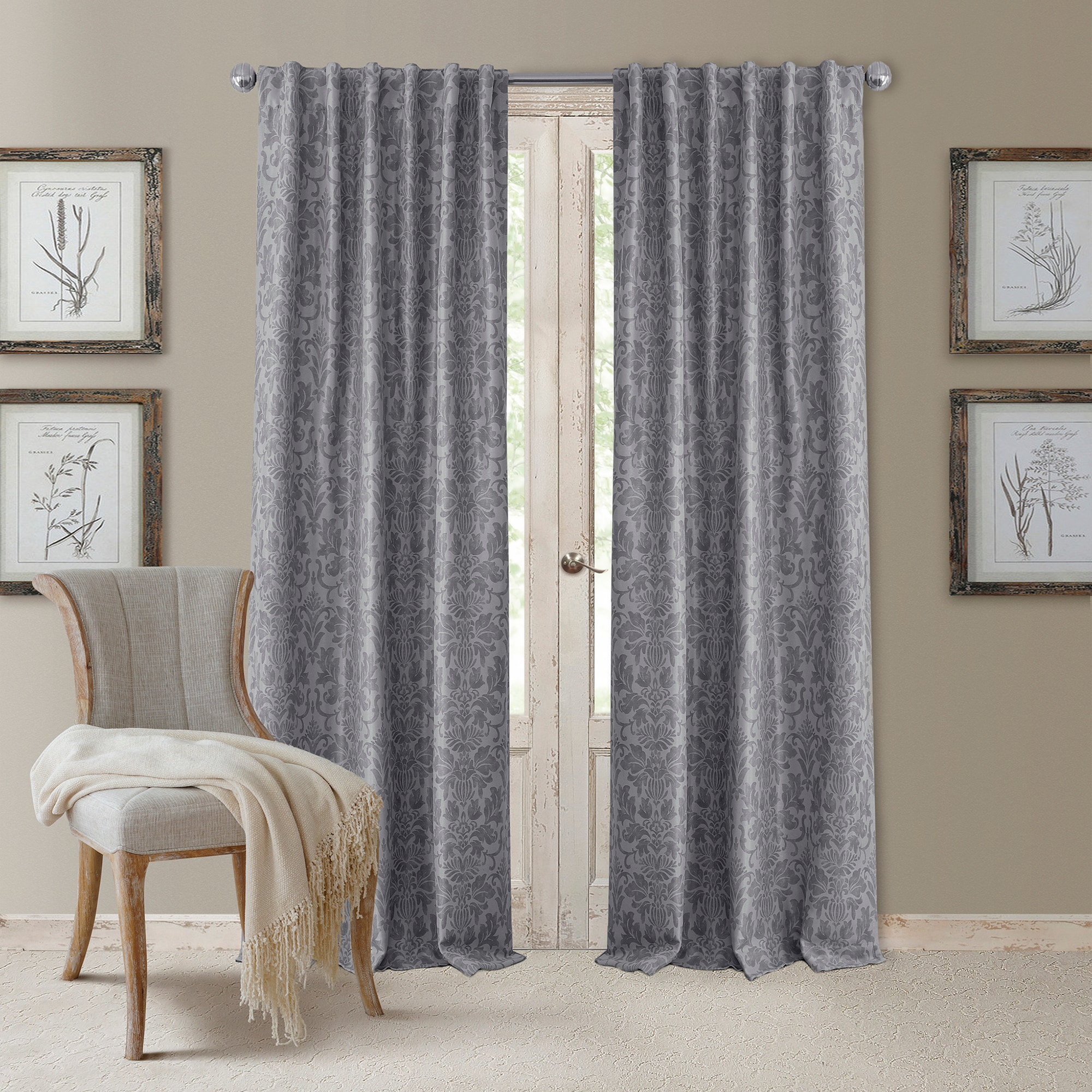 Elrene Home Fashions 84 in Silver Floral Blackout Interlined Rod Pocket Single Curtain Panel 026865919608 at Lowes