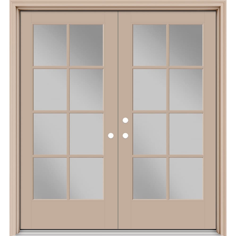 Masonite 630811 Performance Door System 72-in x 80-in x 4-9/16-in Fiberglass Full lite Right-hand inswing Sandy Shore Painted Prehung Double Front Door with Brickmould Insulating core with Grilles