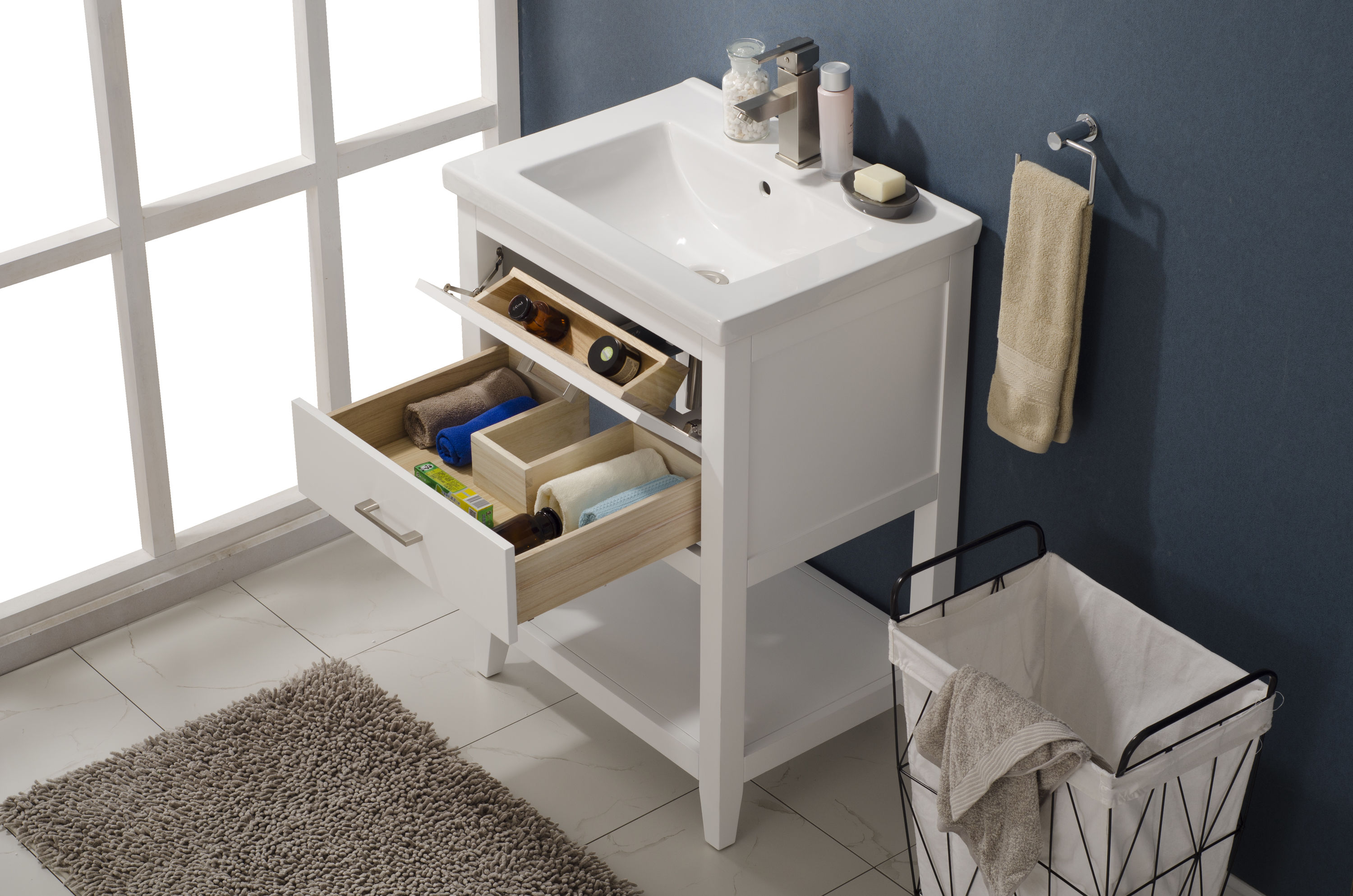 Cara 24" White Painted Birch Single Sink Bathroom Vanity