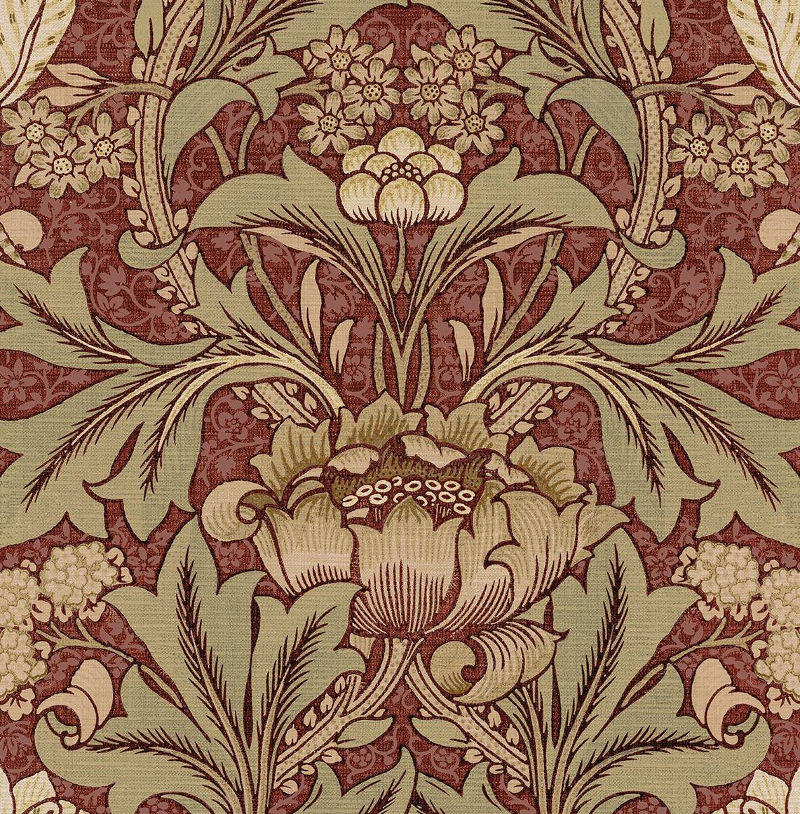 Red Clay and Lichen Floral Vinyl Peel and Stick Wallpaper