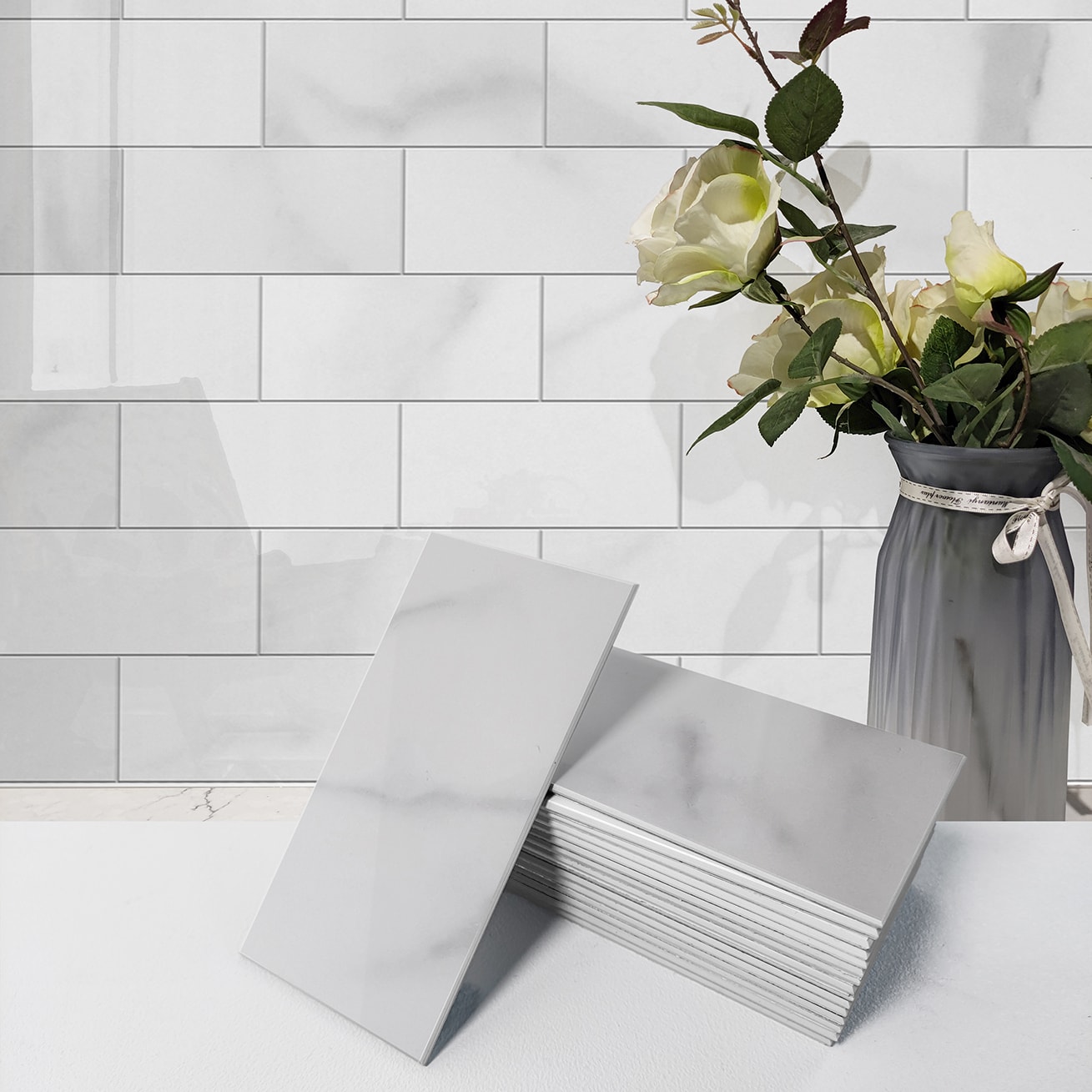 Avant Decor BM3G-ST01 Bex Metro Glossy Calacatta 3-in x 6-in Glossy Composite Subway Wall Tile (7-sq. ft/ Carton)