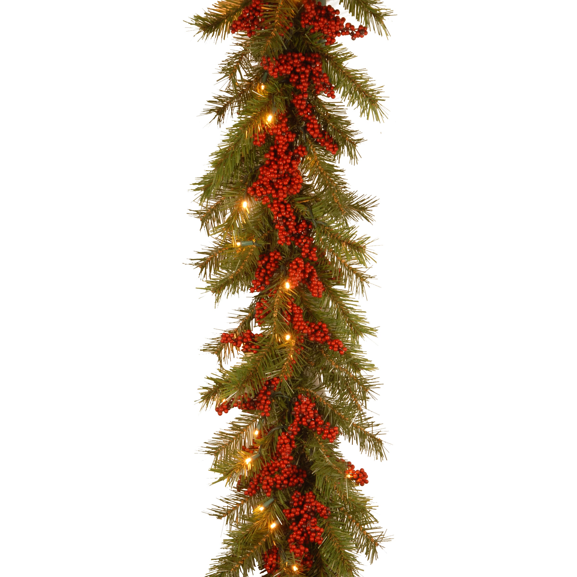 National Tree Company DC13-157-9CB-1 Outdoor Pre-lit Battery-operated 9-Feet Winterberry Artificial Garland with White LED Lights