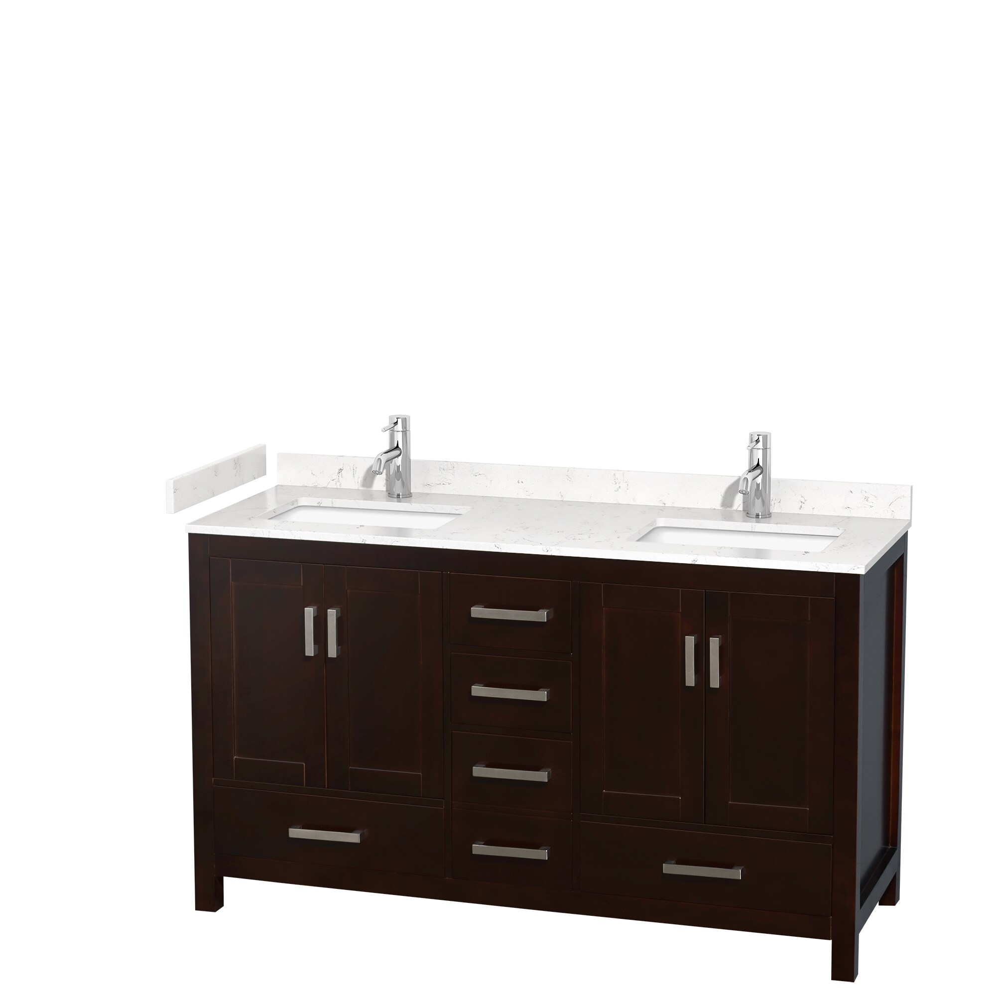 Wyndham Collection WCS141460DESC2UNSMXX Sheffield 60-in Espresso with Brushed Chrome Trim Undermount Double sink Bathroom Vanity with Carrara Cultured Marble Cultured marble Top