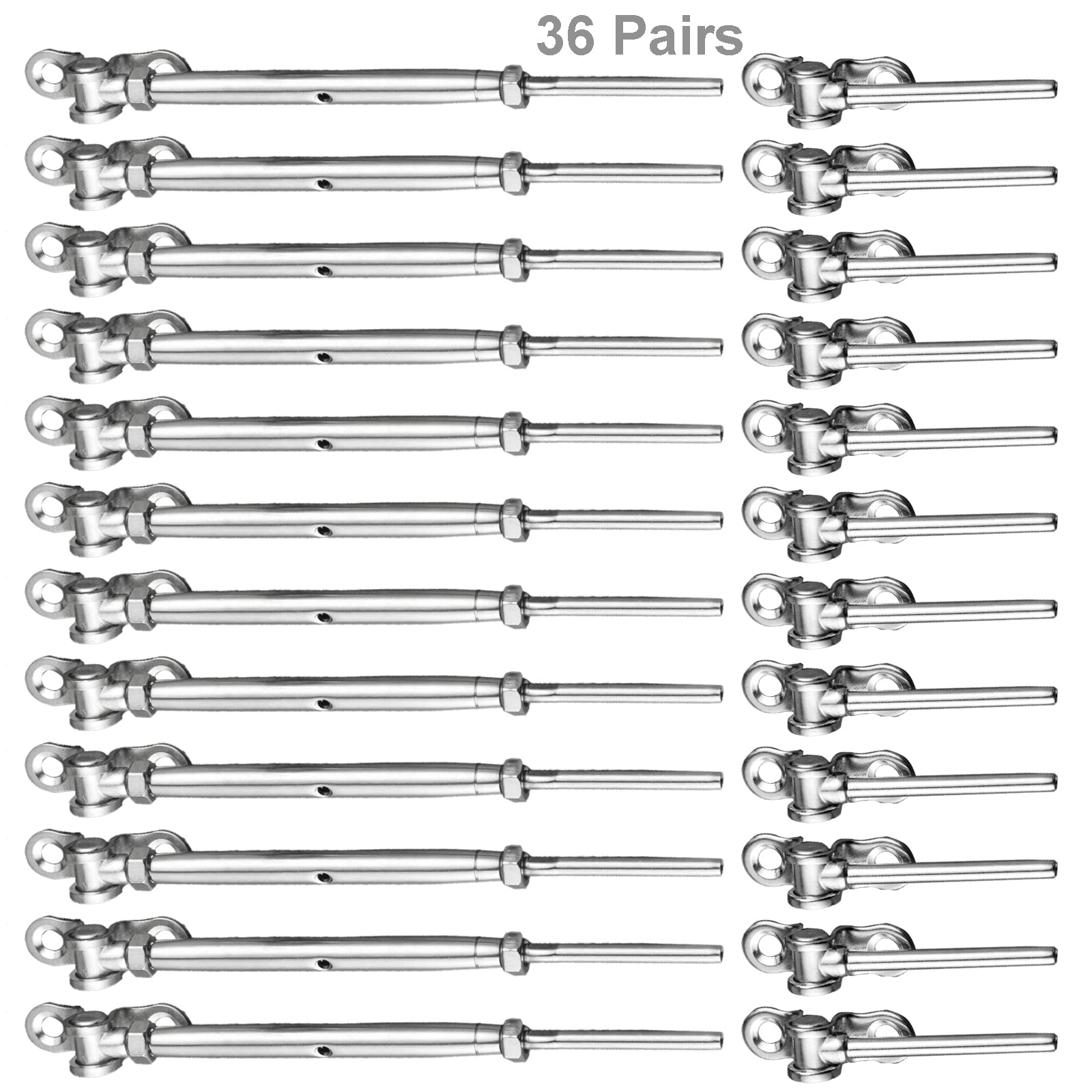 Misopily 36 Pairs Stainless Steel Cable Railing Kit for One Eighth Inch Wire Rope Adjustable Angle Swage Turnbuckle Tensioner End Fitting Marine #LMS0716M019
