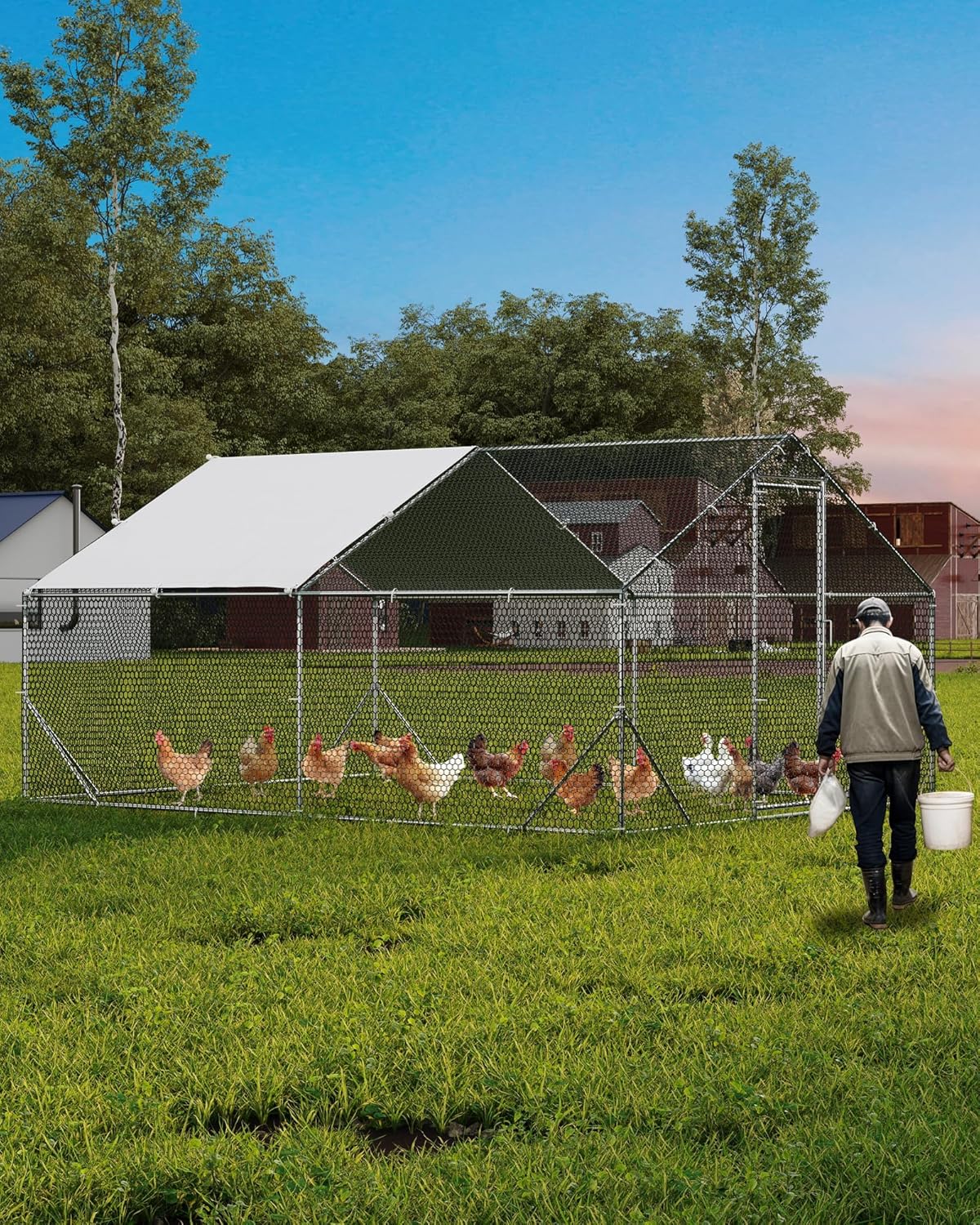GAOMON Heavy-Duty Metal Chicken Coop for 10-20 Chickens Large Outdoor Poultry Cage with Anti-UV Cover Waterproof 13.12 x 9.84 x 6.56 Ft Industrial Strength Design