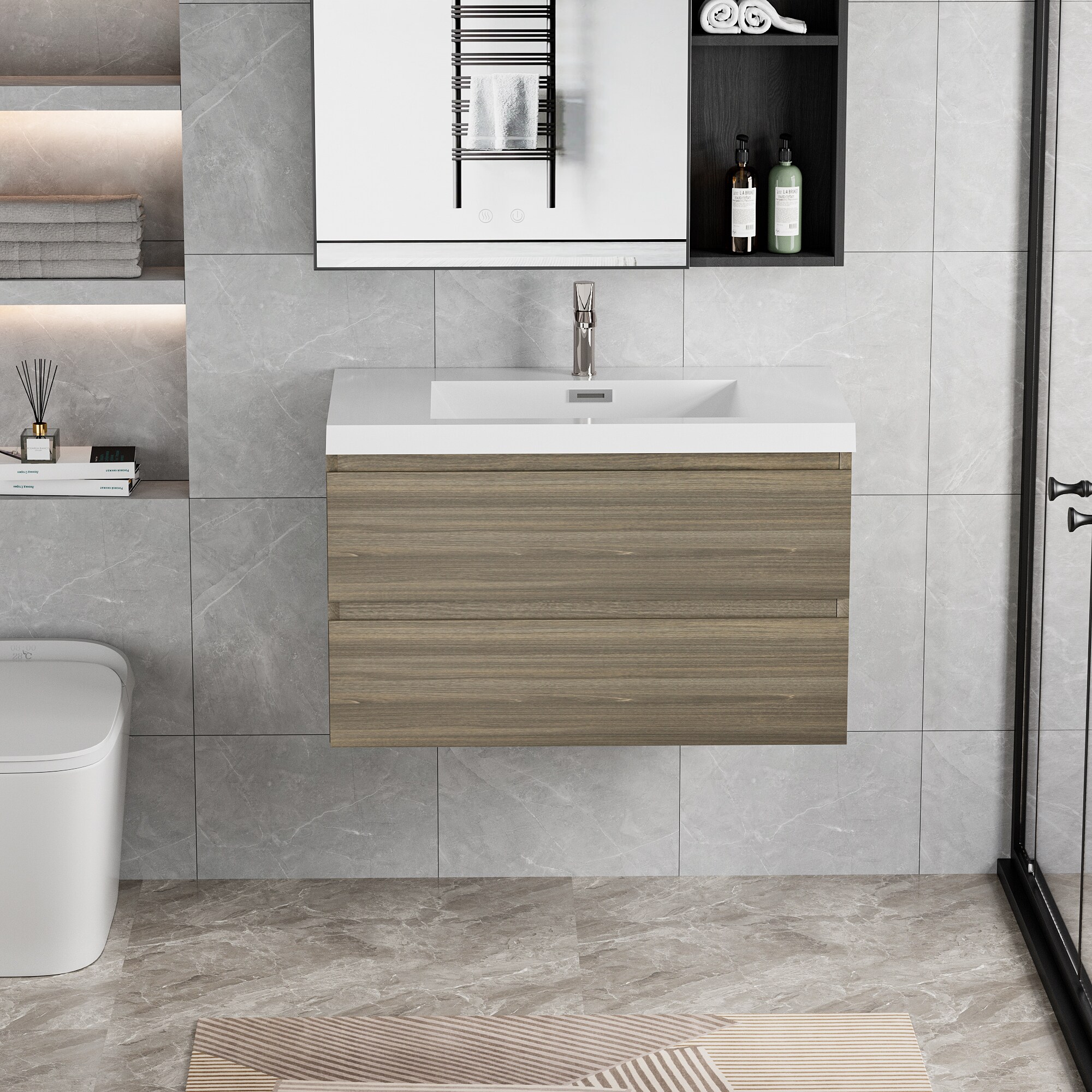 WELLFOR AY725-36BR 36-in Ash Grey Single Sink Floating Bathroom Vanity with White Solid Surface Top